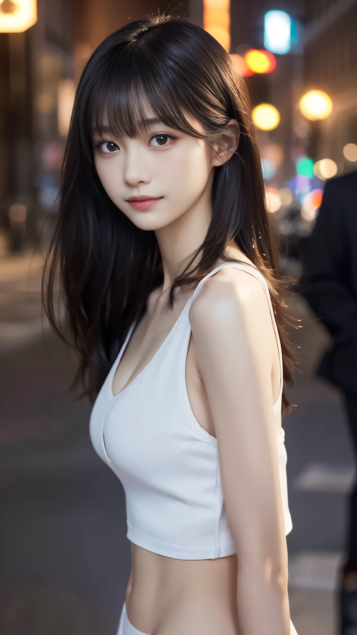 ((highest quality、Masterpiece、High resolution))、(((Zoom photo of upper body)))、One woman、A shy smile、15 years old、Large Breasts、Grey blazer、shirt、Black Hair、Trimmed bangs、Straight Hair