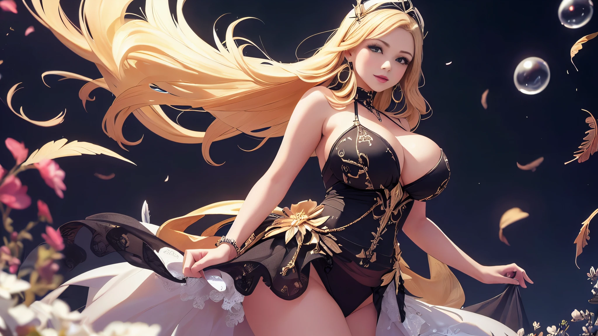 過去最高のmasterpiece、beautiful美しさ, 3D two-dimensional, rich, blonde, skirt, stockings, high heels, star、(Highly detailed CG Unity 8K wallpaper),(masterpiece), (highest quality), (Super detailed), (best work),(best shadow), (sharp eyeliner, eye shadow, fine eye:1.1), (超High resolution,realistic,realistic),(8k,RAW photo),mature woman、sensual curves、huge breasts、thighs、bubble、お尻のmasterpiece, full body shot, beautiful女性, enchanting smile, thick lips, chubby lips, blush, looking at the viewer, provocative expression, beautiful髪型, cleavage, Plump、curvaceous hips、attractive face、sexy dress、an inviting gaze、expression of emotions、(((erotic dress)))、gorgeous accessories 、big breastsの女性, golden hair, colored feather, metal ornaments, colored flowers, particle, light, (1 girl:1.3),(fractal art:1.1),(colorful:1.1)、(flowers:1.3),most detailed,(tangled:1.2), (dynamic pose), (abstract background:1.3), (shiny skin), (lots of colors :1.4), ,(earrings:1.4), (feather:1.4),masterpiece, highest quality, Super detailed, 30~40 years, full body shot, beautiful 、various hairstyles,gold headband,plump breasts,beautiful butt,greek clothing,Tulle covers the chest,perfect balance, costume details details,marble,cinematic lighting, film grain, high detail, openwork decoration,(((colorfulな最高級ドレス)))、(((解剖学的に正しいbody))) ,big breasts,cowboy shot, blush, (((1 girl))), perfect face, (((highest quality))), (Super detailed), detailed face and eye, (alone), High resolution、beautifuleye,(((sexy pose)))、(((整ったbig breasts)))、((beautiful eye))、luxury、(((超High resolution)))、(((detailed description)))、(((ぽっちゃりbody型)))、(((解剖学的構造に一致したbodyの部位)))、beautiful長いまつ毛、バランスのとれたbody型,The legs and arms are just the right size、Fishnet tights、glamorous、(((Clear white and black eye)))、lipstick、Sparkling、(Undistorted face, eye, body)、jewelry、gem、(長くカールしたbeautifulまつ毛)、(((バランス良いbeautiful胸)))、(transparent, Exquisite skin:1.2)、(((完璧なglamorousボディー)))、actress face、Super beautiful、cute smile、Healing beauty、flower shower、(((完璧なeye)))、realistic depiction、super sexy、shiny、glamorous、double eyelids、Excellent dark correction、(((ぼやけていないeye)))、(((Plump face)))、cute face 、(((shiny輝く肌))) 、(((gorgeous long dress)))