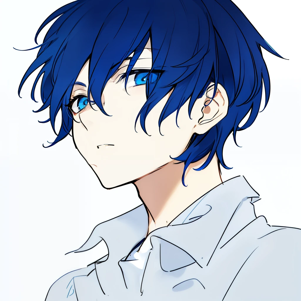 An anime boy with blue hair and blue eyes looking to the side., tall anime guy with blue eyes, 2d animation style, inspired by Okumura Togyu, inspired by Okumura Masanobu, Persona Art Style, young anime man, 2d animation, Kentaro Miura manga art style, Vector shading animation, gapmoe yandere, Blue Period