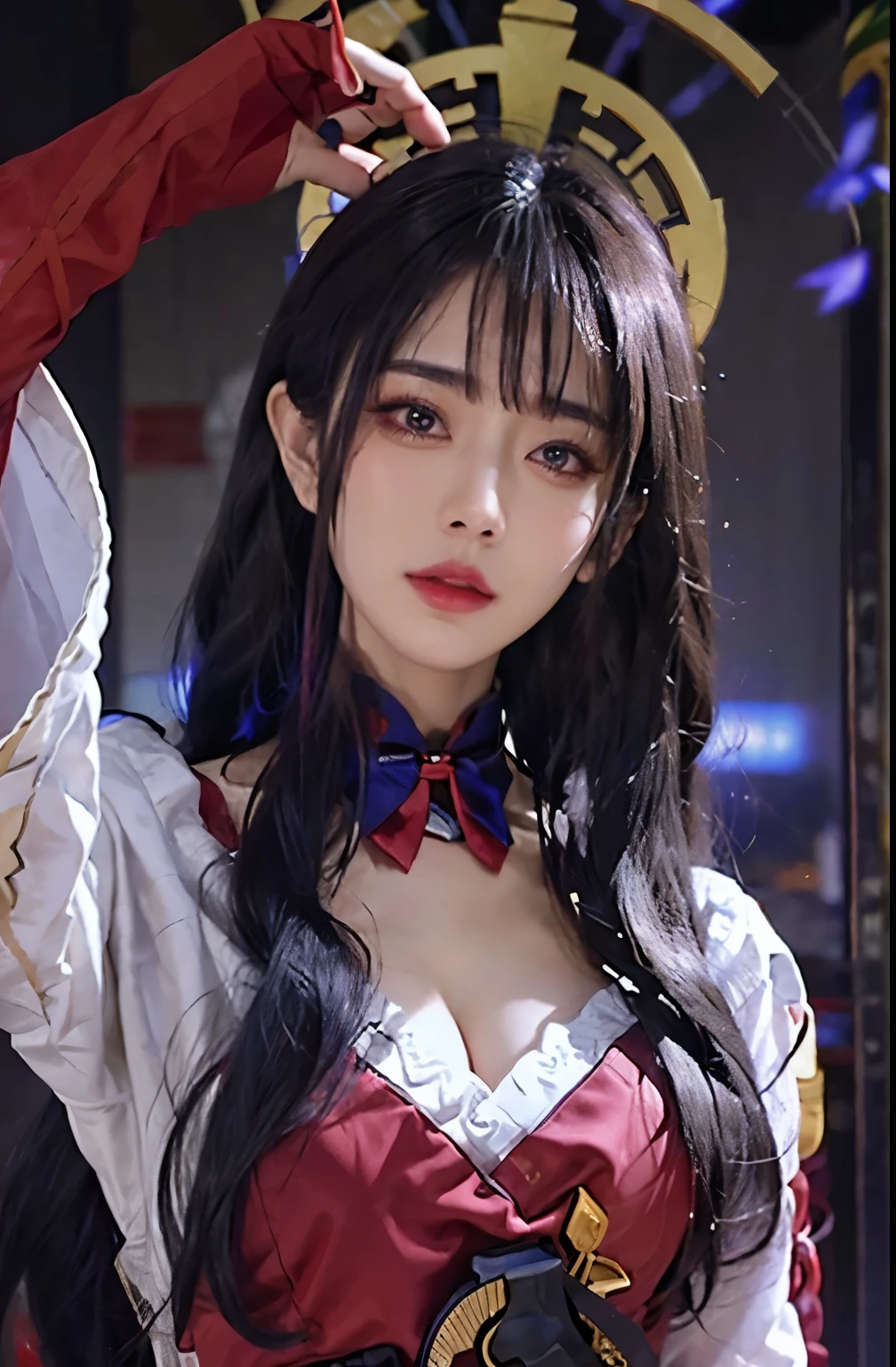 National Science Foundation, masterpiece, best quality, super detailed, semi-realistic, detailed facial features, , white hair, long hair, Red eyes, Xianxia dressed in ancient costume，Delicate and complex.