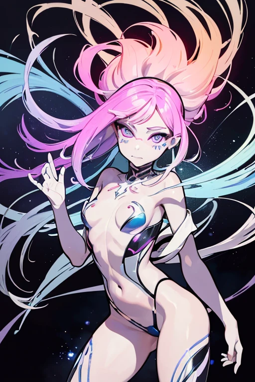 ((**Borderlands 4**))), primer plano en un entorno urbano (((con colores difusos,))) ultra detailed illustration of an aquatic spirit creature(((feminine with 3D projection effects))) complexes of translucent fabric and shiny, hollow cybernetic threads. ((( The pose is dynamic, espectral, with particles of light,))) and the composition is professional and award-winning. (Ofrece libertad creativa, artistic expression and a surreal theme). Diffuse figures and disturbing visual expression (((create an evocative unusual color contrast.))) La obra es de Lekrot (cuello largo), with an elongated neck and a static pose. Certainty and conventionality are challenged in this extreme composition. ( mysticism) antigua diosa; ropas de ceda, traslucidas, ((( estilos urbanos ))) futurista.sexy pose,