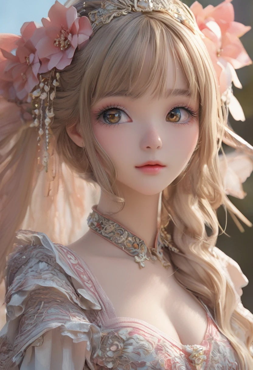 face, colorless background, , , straight hair, long hair, , ,bangs, (美しく詳細なface), (detailed and beautiful eyes), whole body、dress、luxury fabric、、super delicate、super beauty,long hair、positive、super beauty、漢服ピンクdress、palace、blonde hair、**ータdress、 Waiting to start、高級なdress、high resolution、3D,4D、