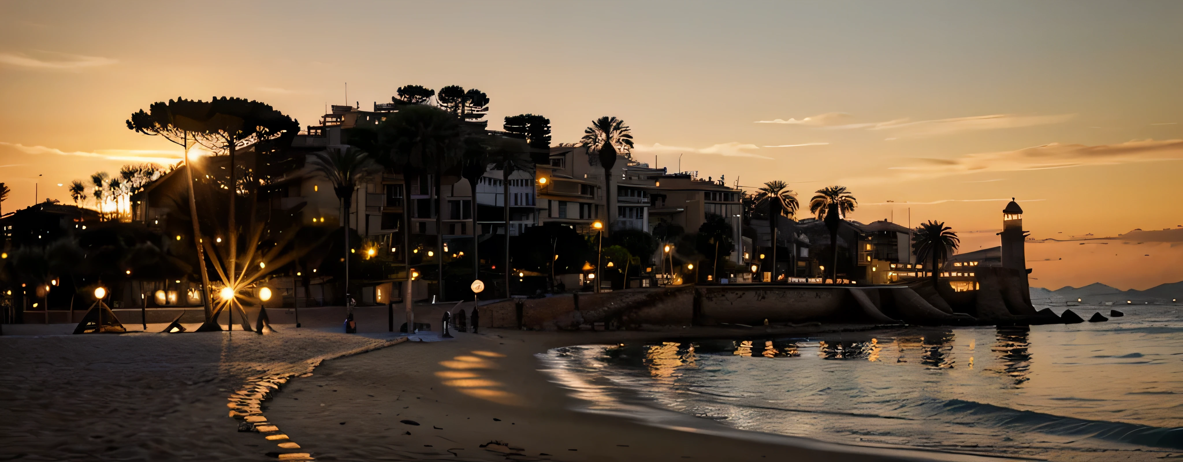 Cannes from the beach at the sunset