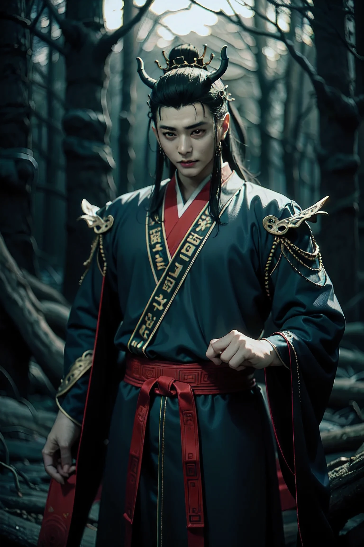 Handsome Chinese Demon King , crimson forest