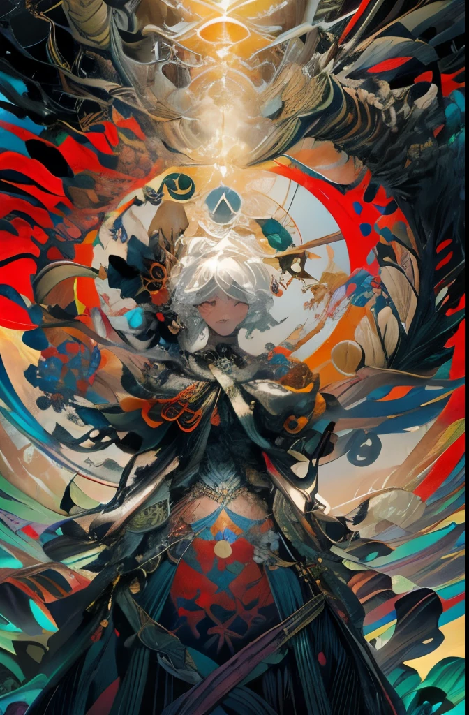 official art, unity 8k wallpaper, super detailed, beautiful and aesthetic, masterpiece, highest quality, (zentangle, mandala, tangle, entangle), (fractal art:1.3) , 1 girl, very detailed, dynamic angle, cowboy shot, the most beautiful form of chaos, elegant, brutal designer, Bright colors, romanticism, Written by James Jean, robbie dowi antono, Ross Tran, francis bacon, Michael Mraz, Adrian&#39;s genius, Petra Cortright, Gerhard Richter, takato yamamoto, ashley wood, in the atmosphere, ecstasy of notes, Streaming notes are displayed