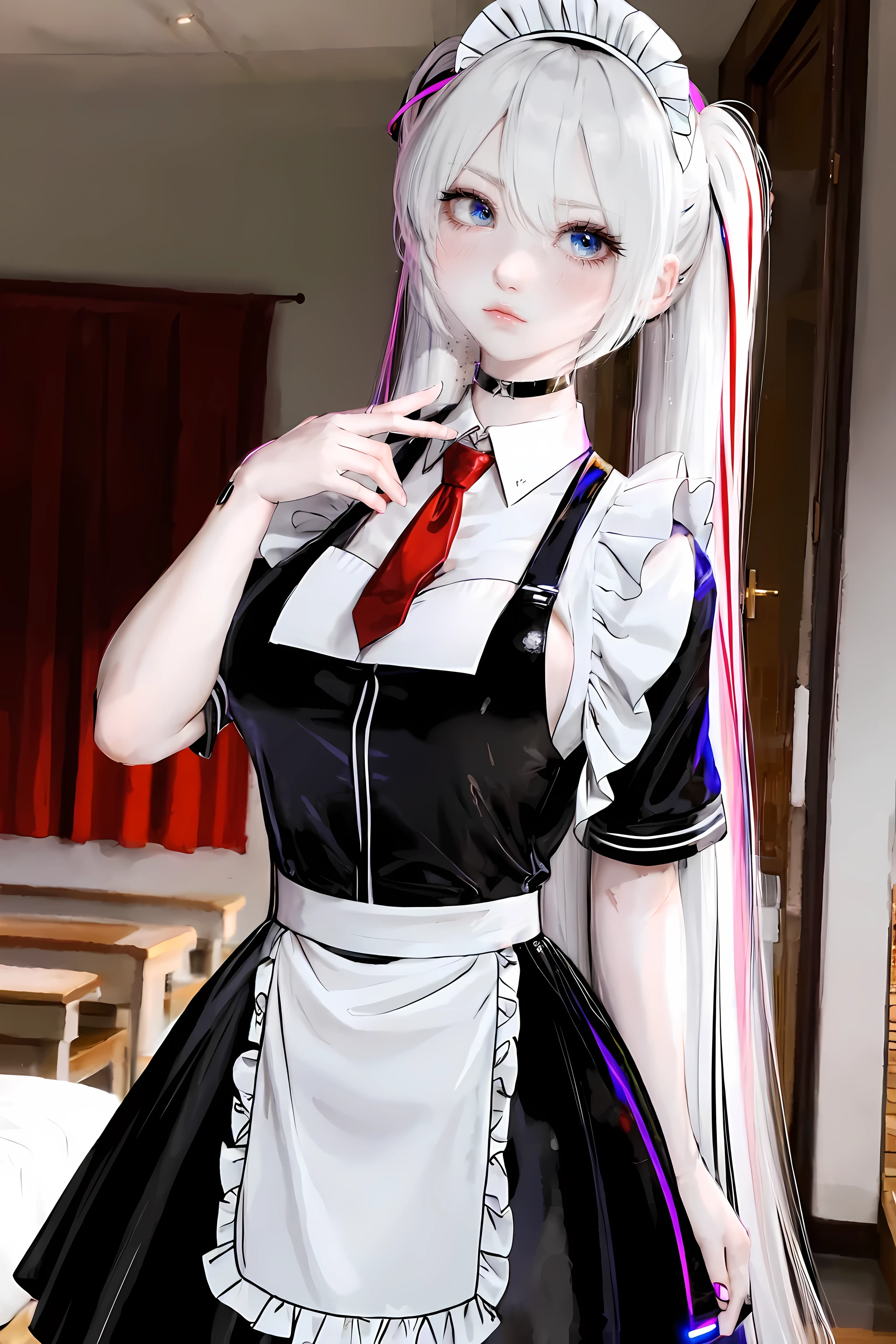 (((maid uniform)))), (((Big deal)))), Drunk eyes, Hatsune Miku,