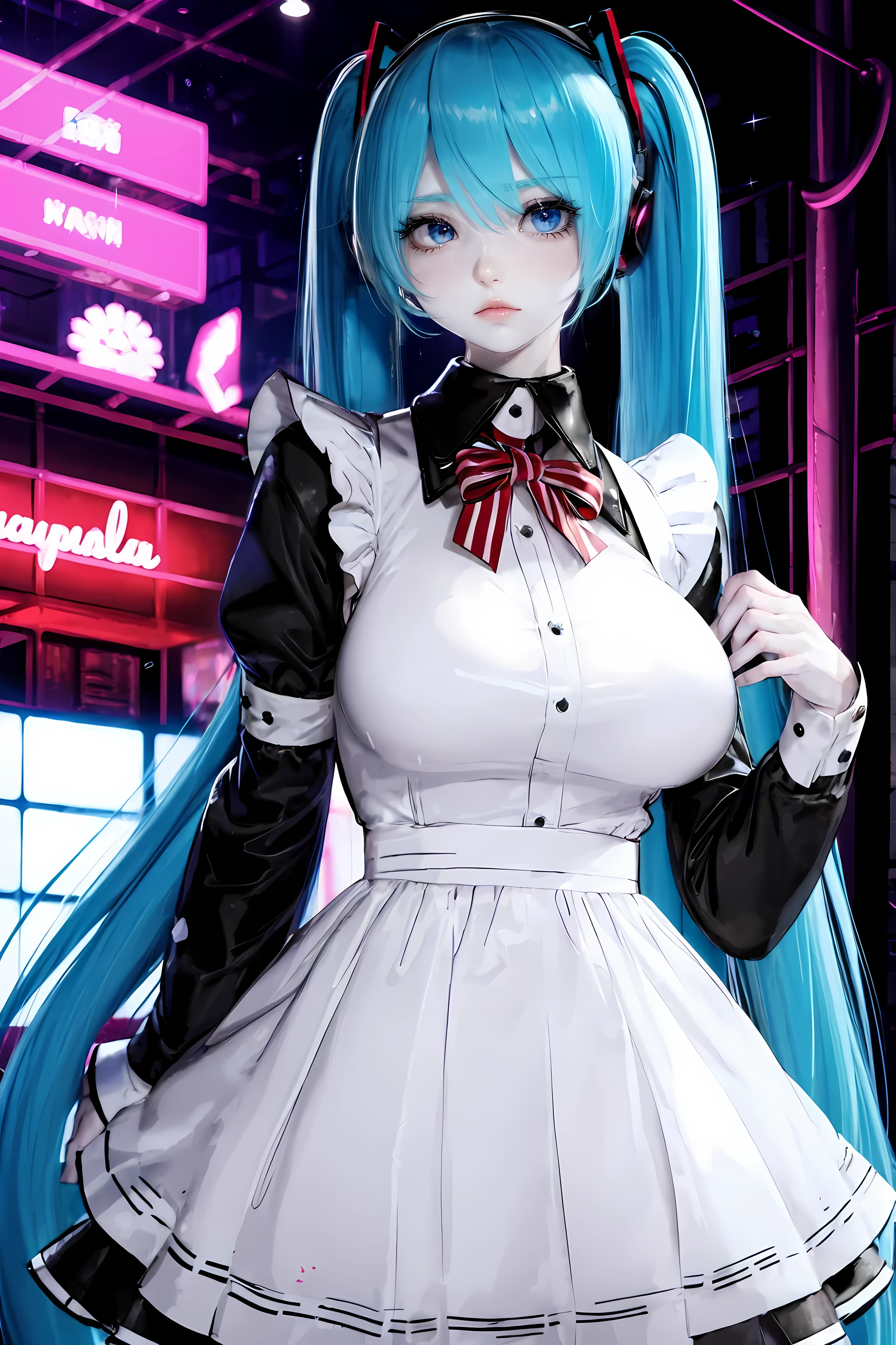 (((maid uniform)))), (((Big deal)))), Drunk eyes, Hatsune Miku,