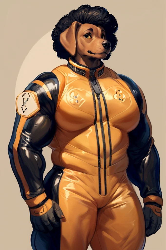 By bebebebebe, by lostgoose, by goonie-san, solo, female, canine, afro, (((hair, labrador))), standing, (tail, snout), standing, (((detailed eyes))), (italian city), adult, mature, ((skintight louis vuitton spacesuit)), hands behind back, ((massive, giant, muscular, athletic, huge, broad shoulders, thicc, milf))