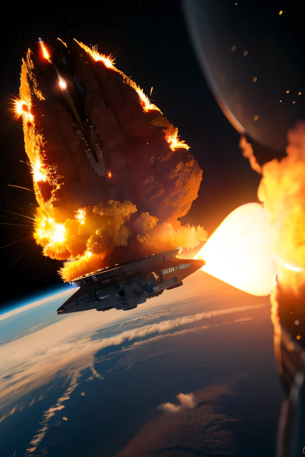 ((highest quality)), ((masterpiece)), (be familiar with),
8K resolution space、spaceship explodes and burns up、pod release