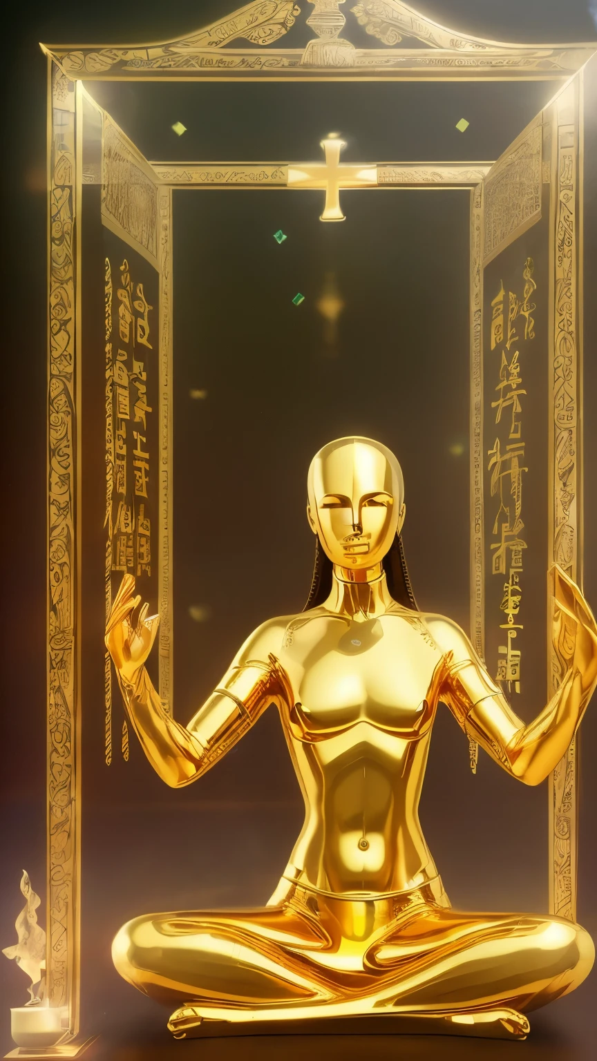 (highest quality,4k,8K,High resolution,masterpiece:1.2),Super detailed,(realistic,photorealistic,photo-realistic:1.37),Pure,Taoist,(meditation:1.1),I,sexy girl,meditation cross-legged,bright golden magic matrix,transparent、Zazen
