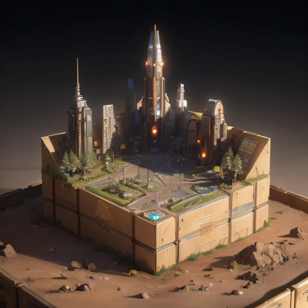 6598年Mars realistic model, (Bifurcation, original photo, best quality, masterpiece:1.4),Steampunk Cyberpunk 6820 City,(CyberpunkMars light:1.3), Mars (related to land),(in a small nature box:1.3),Isometric, small nature, landscape on foundation,landscape,