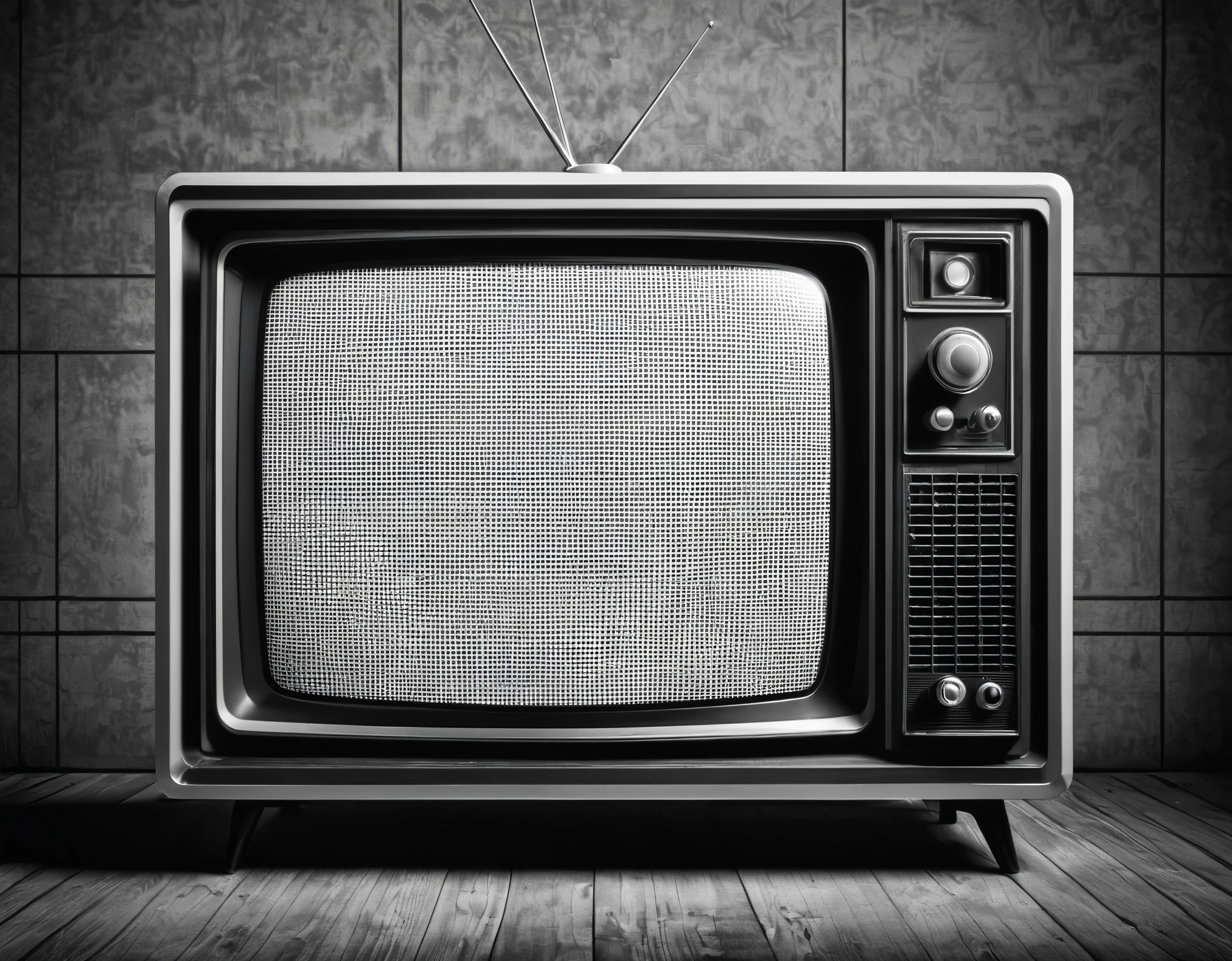 pixel art,retro old tv,black and white grid on tv screen,