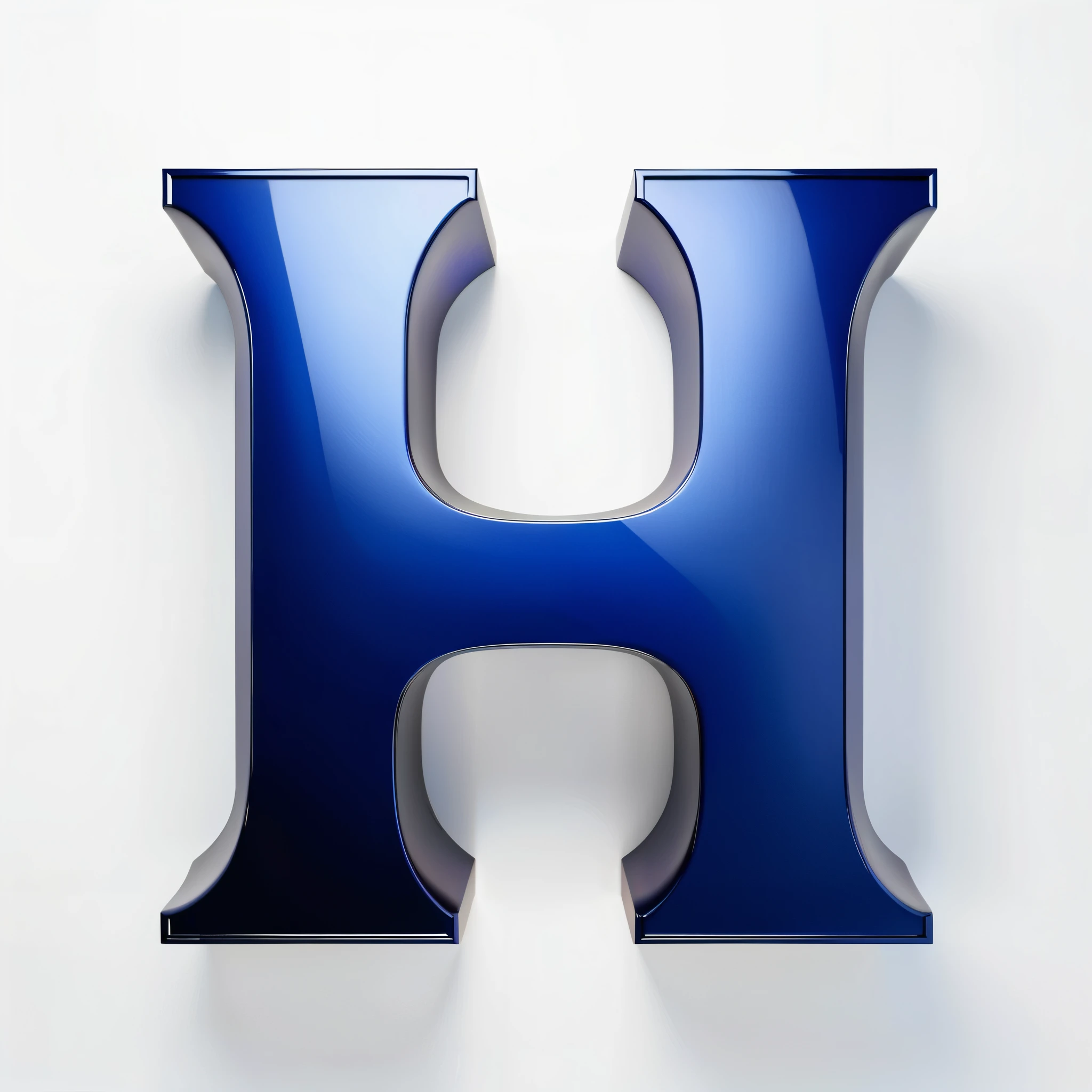 best quality, metallic, deep color, frontal view, big size, Symmetry, white background, the source of light at the top left, dark blue, uppercase H shape,simple form, wide width,  Thick,