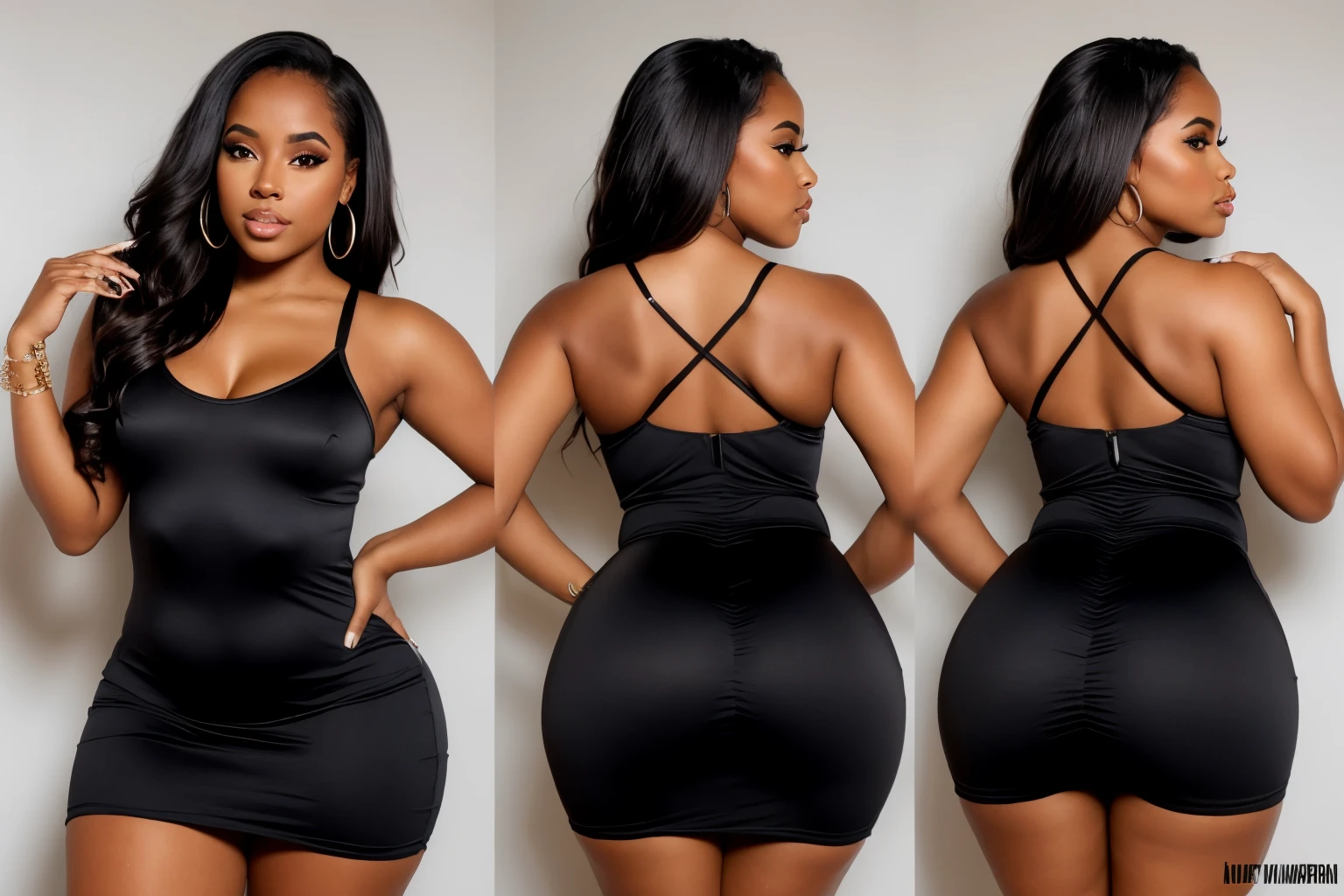African American woman, with butt and thighs in an ultra realistic mini dress, peau noire un, tight-fitting clothing, Belle femme, tight clothes, jeune femme noire, porter des vêtements simples et serrés, Jeune femme, instagram model,