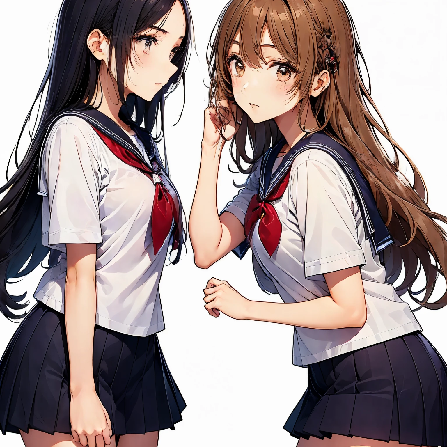 high quality,((2girls,embrace each other passionately)),chyuri,kiss,Japanese high school student,short sleeve sailor school uniform,