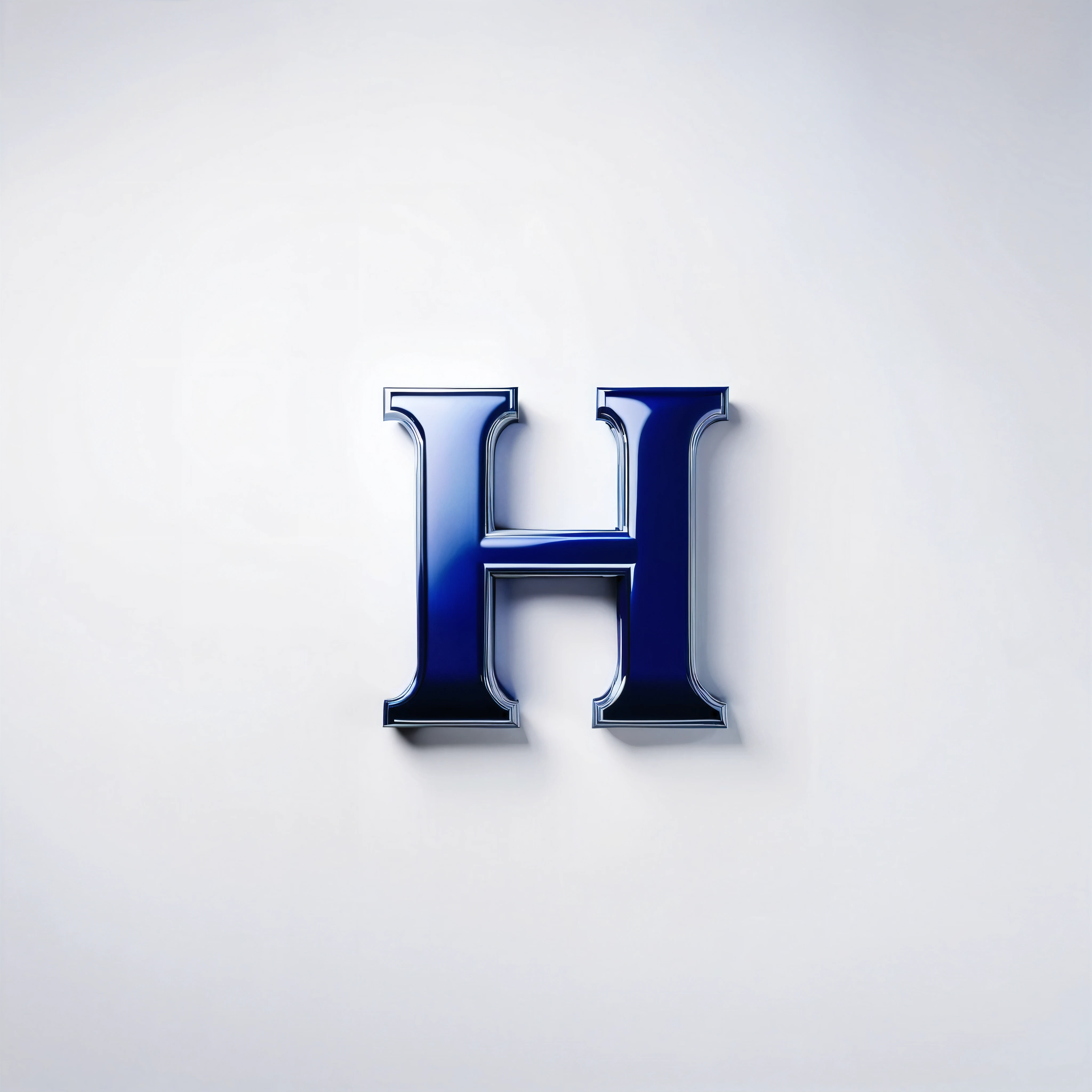 best quality, metallic, deep color, Front view, Large size, Symmetry, white background, light source in top left, Dark blue, capital letter H shape,simple form, wide, Thick, weak luster,