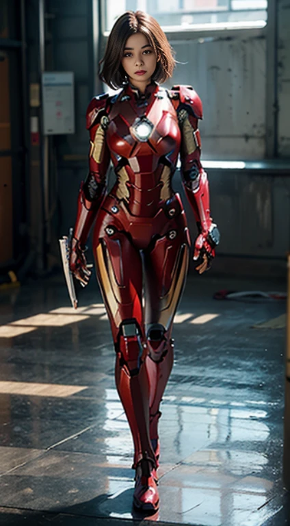 (Best Quality), ((Masterpiece), (Detail: 1.4), 3D, Full Body Photo, A Beautiful Iron Man Female Figure, HDR (High Dynamic Range), Ray Tracing, NVIDIA RTX, Super-Resolution, Unreal 5, Subsurface Scattering, PBR Textures, Post-Processing, Anisotropic Filtering, Depth of Field, Maximum Sharpness and Clarity, Multi-layer Textures, Albedo and Highlight Maps, Surface Shading, Accurate simulation of light-material interactions, perfect proportions, Octane Render, two-color light, large aperture, low ISO, white balance, rule of thirds, 8K RAW,