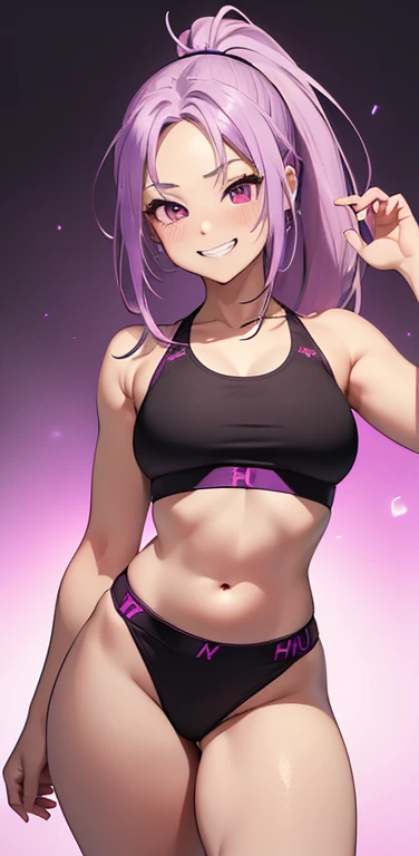 Jibril, ((upper body)), blushed, perfect anatomy, detailed eyes, detailed lips, extremely detailed eyes and face, vivid colors, sharp focus, masterpiece:1.2, ultra-detailed, blushed, ((doggystyle)), (solo), ((cropped tank top, latex, goth,latex skirt)), sleeveless, ((((ponytail))))