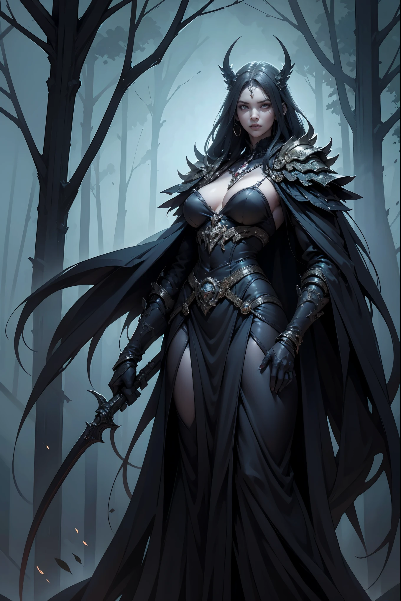 (best quality, highres, 4k, realistic:1.37), dark and mysterious forest with a gloomy atmosphere, detailed trees and foliage, dimly lit by moonlight, eerie shadows, dense fog, ancient and twisted tree trunks, mystical figures lurking in the shadows, hauntingly beautiful moonlight filtering through the branches, ethereal glow, mystical creatures, otherworldly atmosphere