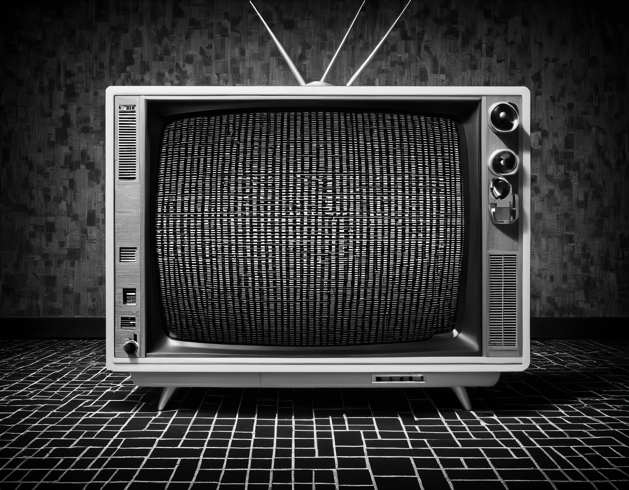 (pixel art,retro old tv,black and white grid on tv screen)
,pixel art的模糊感不是纯粹的虚化感,But a unique visual style with special jagged edges,Visually detached from representational and sexual expressions,It will give rise to a paradoxical、a vague sense of trance。