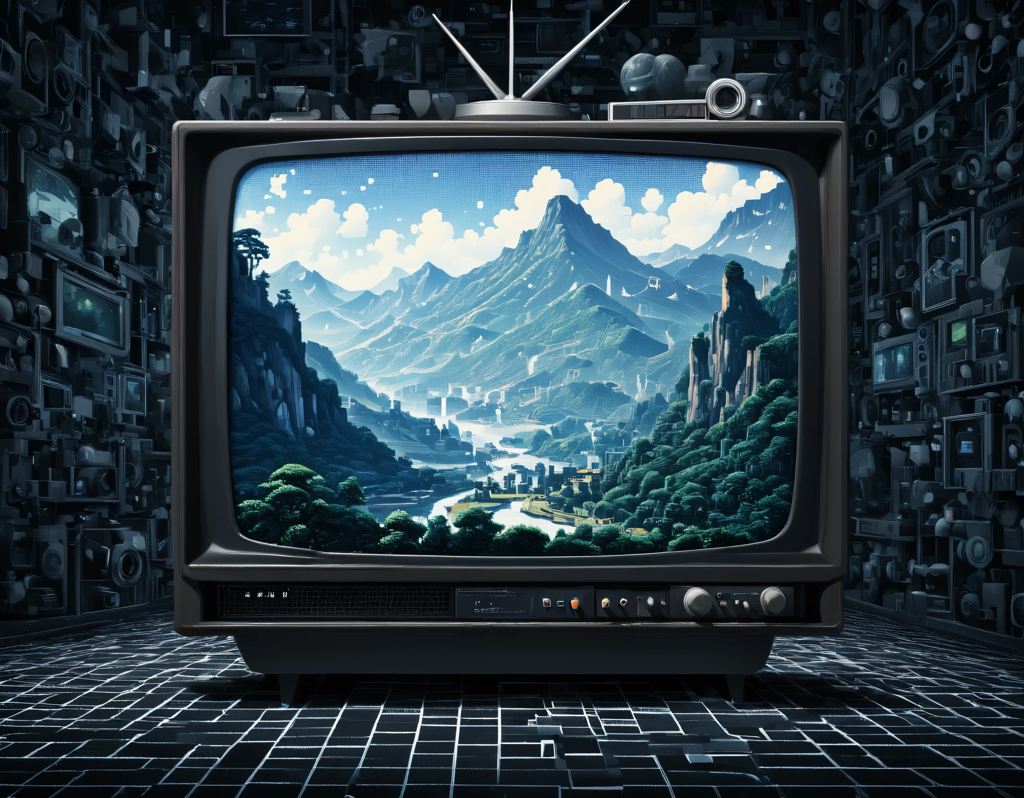 pixel art style， （pixel art，retro old tv，black and white grid on tv screen） ，pixel art的ambiguity不是纯粹的虚化感，But a unique visual style with special jagged edges，Visually detached from representational and sexual expressions，It will give rise to a paradoxical、a vague sense of trance。，pixel art并不是指单某一种图像，It emphasizes a style，have clear outlines、Bright的色彩，unfettered style。This style is similar to the &quot;Pointillism&quot; created by the French painter Seurat at the end of the 19th century.。pixel art已成为一种的复古艺术创作风格，So it’s called “pixel style”，（pixel art，retro old tv，black and white grid on tv screen），is a digital art form，It uses the principle of pixel matrix to create images，Common in video games、animation、Cartoons and other fields。pixel art的特点是画面简洁、distinct、Bright，Somewhat similar to low resolution without losing vividness and interest。pixel art的发展源于1980年代的家用电子游戏机和个人，under technical conditions，Use pixels to represent images。，pixel art的创作是在秩序性的体系之下，By copying and pasting pixels、Arrangement and layout form a complete sense of order.。pixel art的秩序感在形成一种具有重复、law、Continuous visual form at the same time，Give people reason、Rigorous and pure visual experience。pixel art有其独特的魅力和不可替代的审美价值，它一向遵循着特殊的创作law，Purposely arrange pixels one by one，Create a sense of order、ambiguity、Artistic style with unique visual characteristics such as a sense of time。