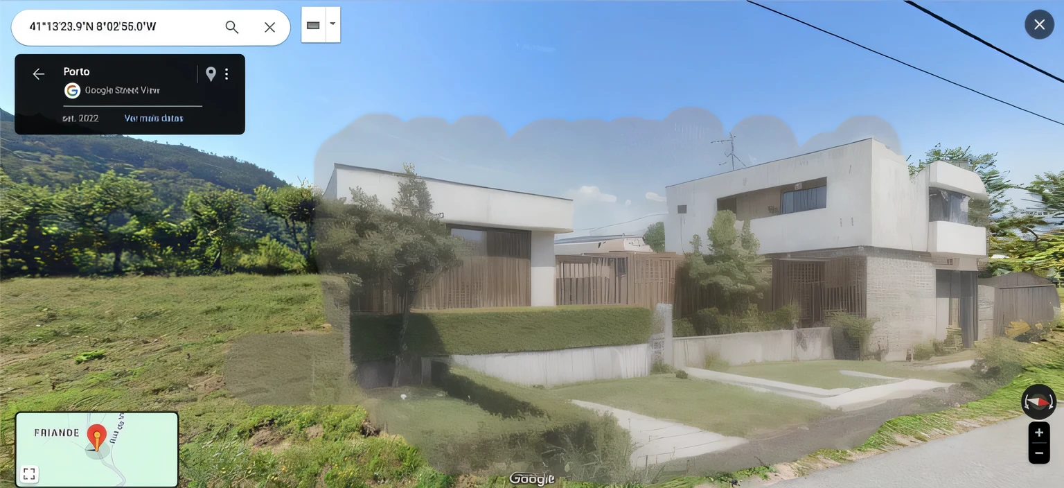 duas casas modernas com concreto, paredes brancas, Madeira e vidro, com jardim frontal, estilo fotorrealista