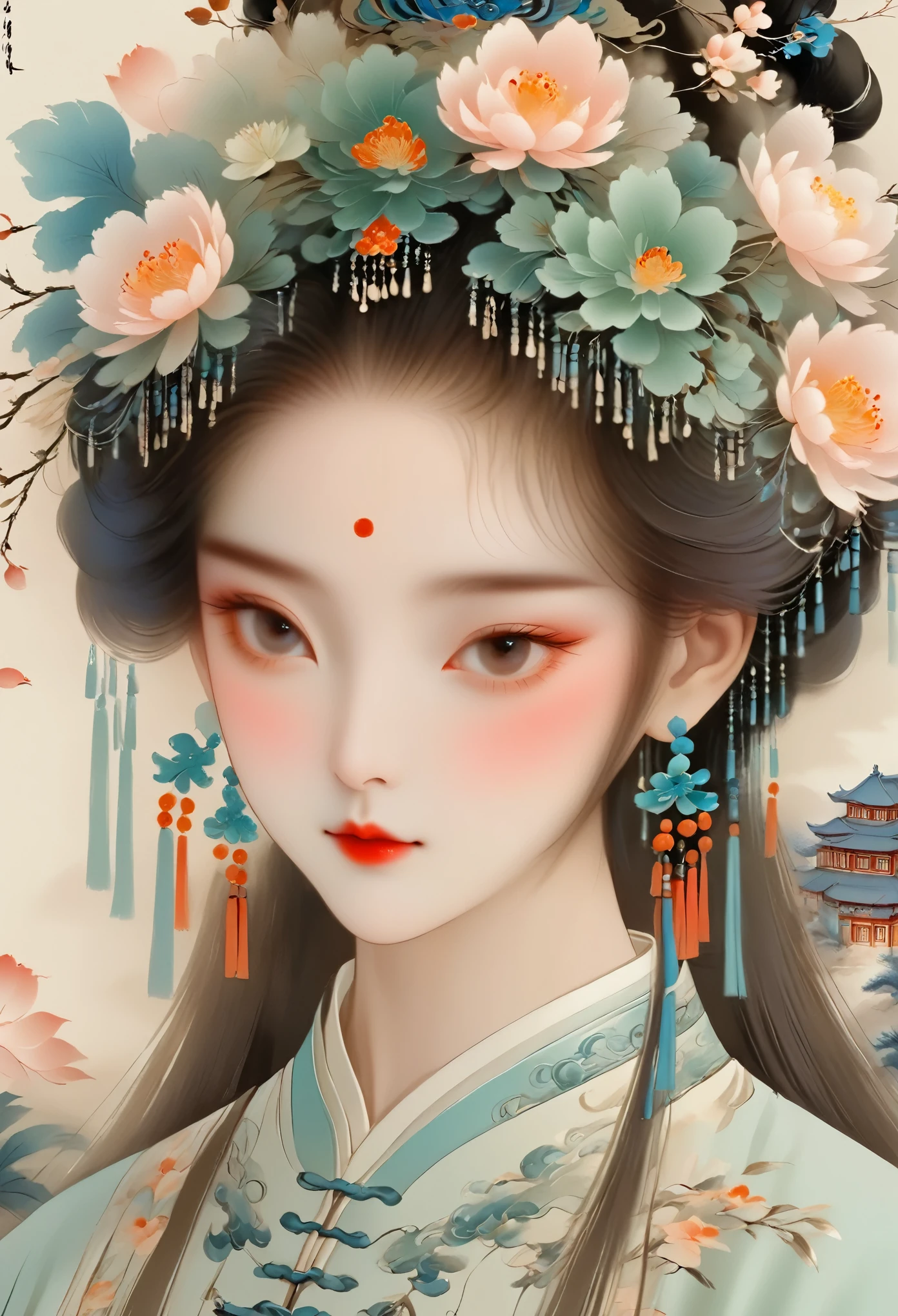 An exquisite meticulous painting，smooth lines，1China girl，Simple，Soft and elegant colors