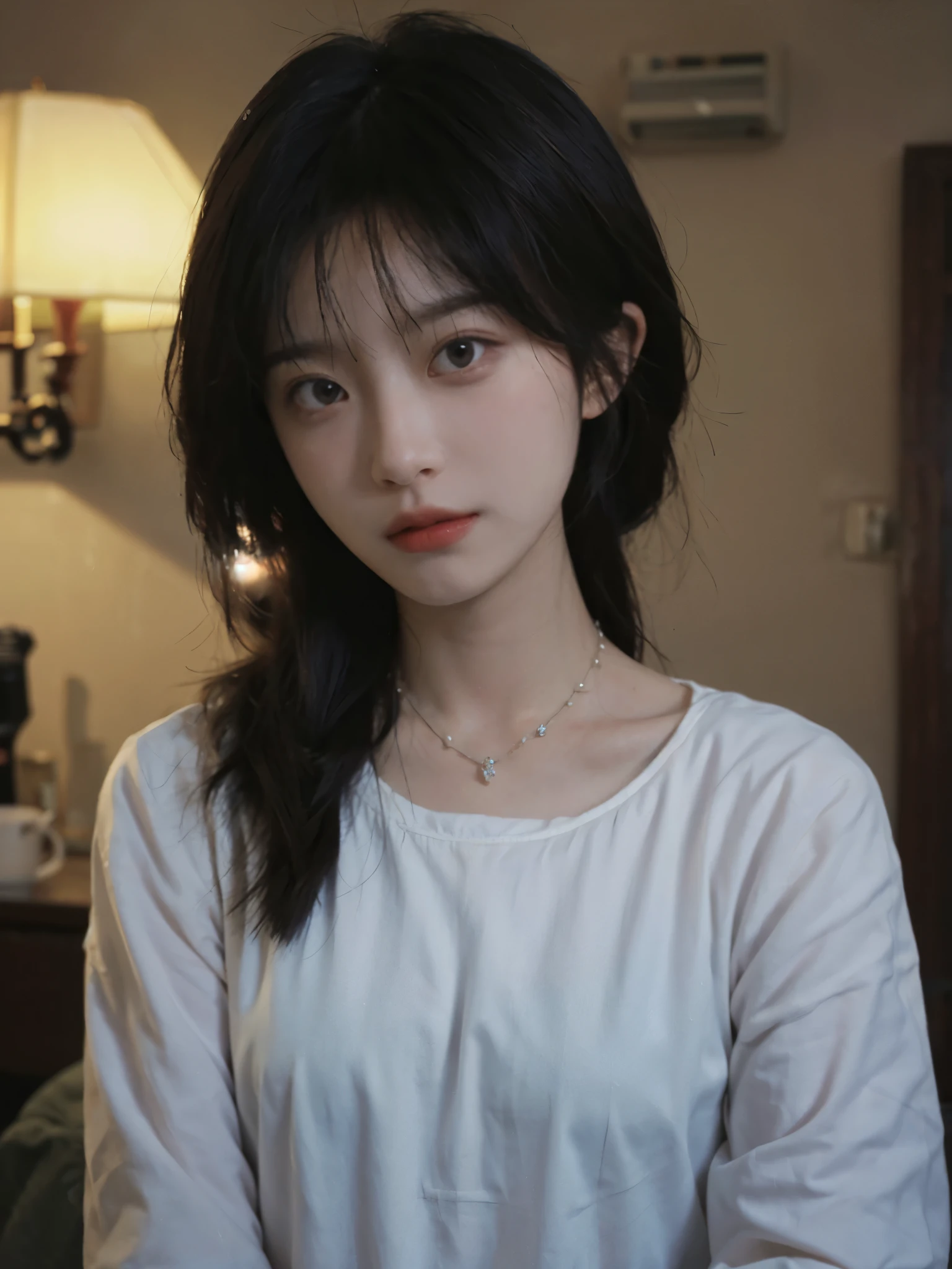 best quality, masterpiece, high resolution, 1 girl, porcelain dress, hair accessories, necklace, jewelry, pretty face, physically, Tyndall effect, actual, dark studio, edge lighting, two-tone lighting, (High detail skin: 1.2), 8K Ultra HD, SLR camera, soft light, high quality, Volumetric light, confess, photo, high resolution, 4k, 8k, background blur,