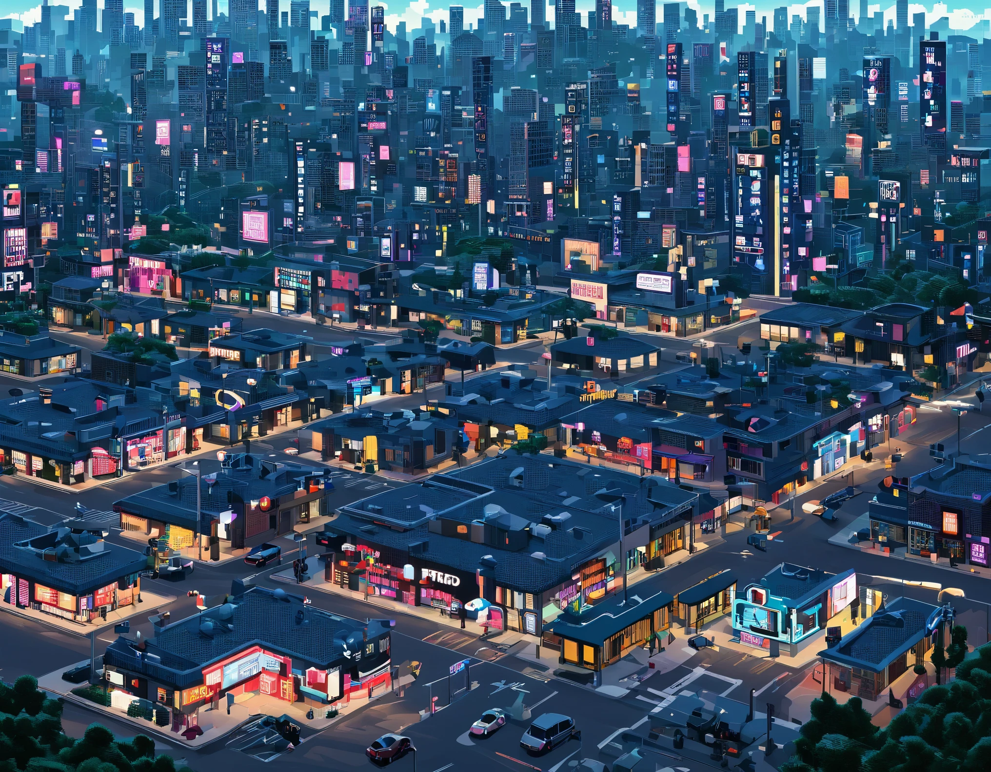 The biggest feature of pixelation is that graphics and text are composed of small grids，So grids and squares，Rows of buildings、street、LED brand、Game characters、electronic、Audio glitches, etc. are elements that often appear in pixel styles。The collection of these elements has naturally become synonymous with pixel style.