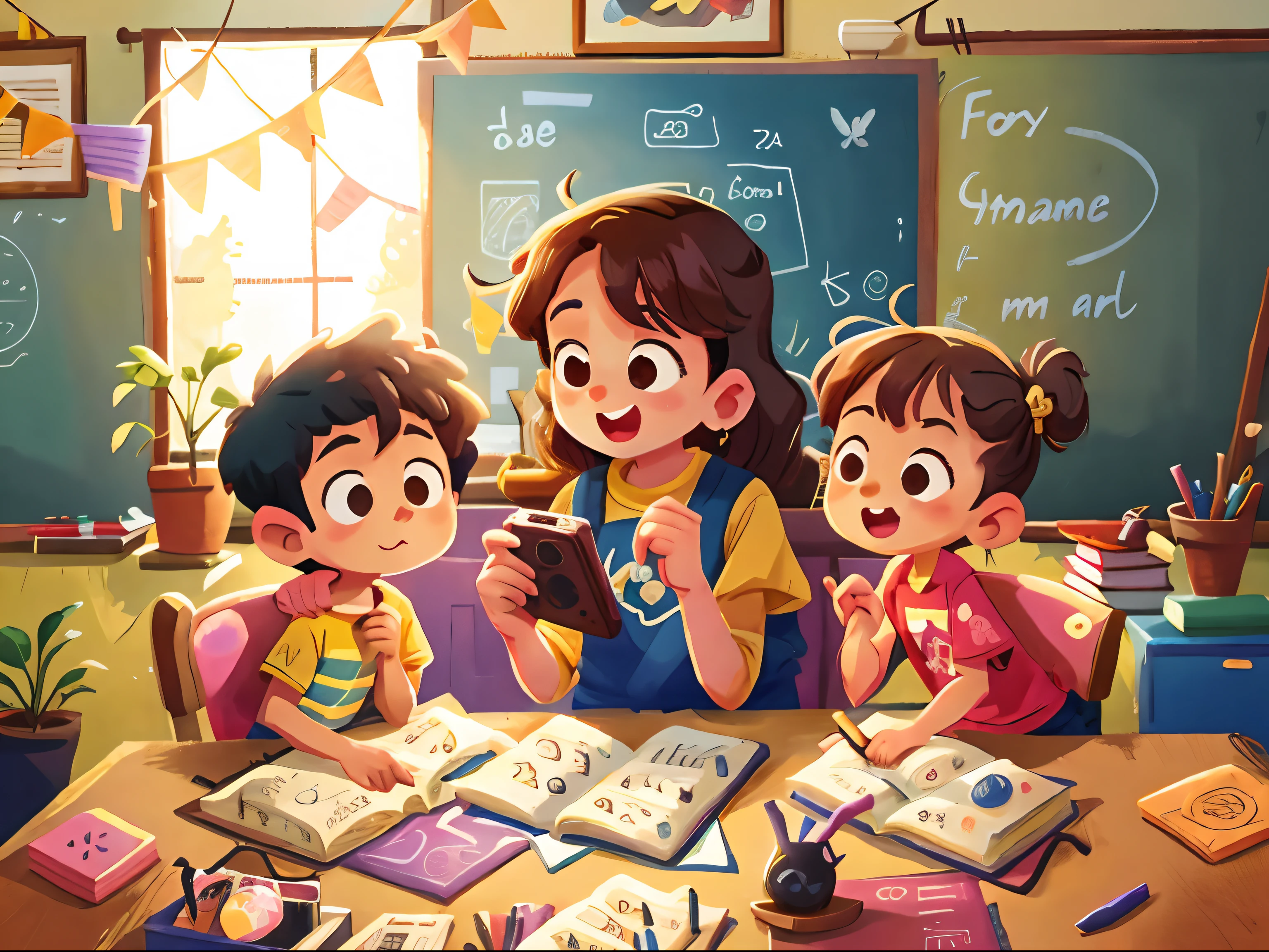 na rua um camiao, Teacher and happy kids playing games, seus cabelos pretos. The details of the frame are intricate, altamente restaurado para a textura da pele dos personagens, usando o estilo Surrealismo, Aprimoramento de cores Fujicolor, Tachi-e style blank space to create the atmosphere of the image, And the carefully depicted elements of the designed ensemble are wonderfully undulating. Modern 4K UHD HD picture quality creates light and shadow shifts in every detail, tornando-o uma obra-prima imersiva e envolvente.