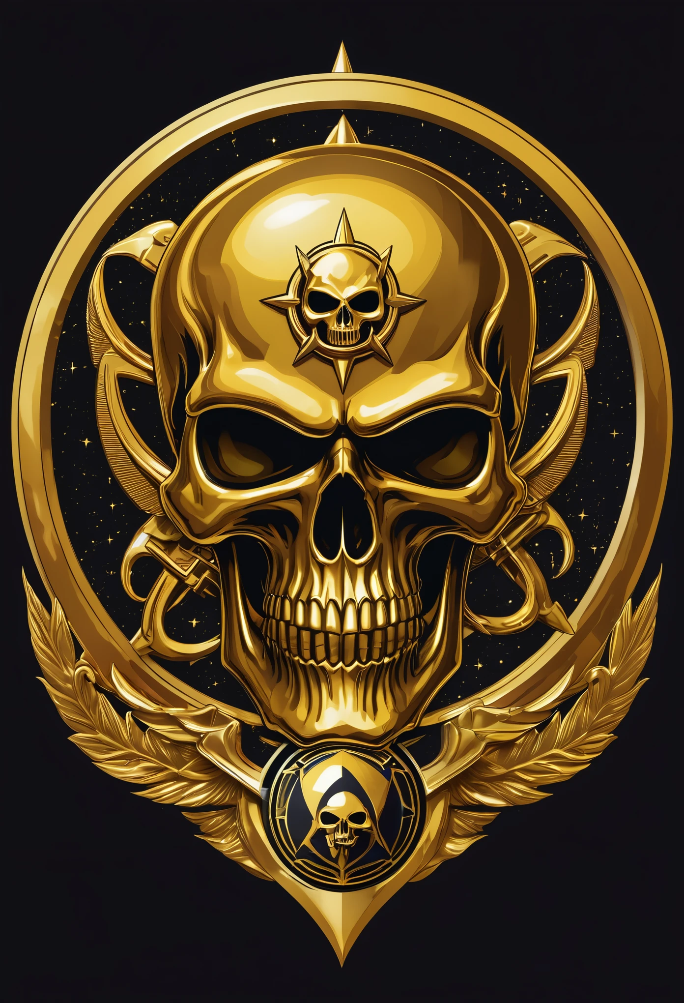 paramilitary logo gold skull D&D inspired with globe o Mars