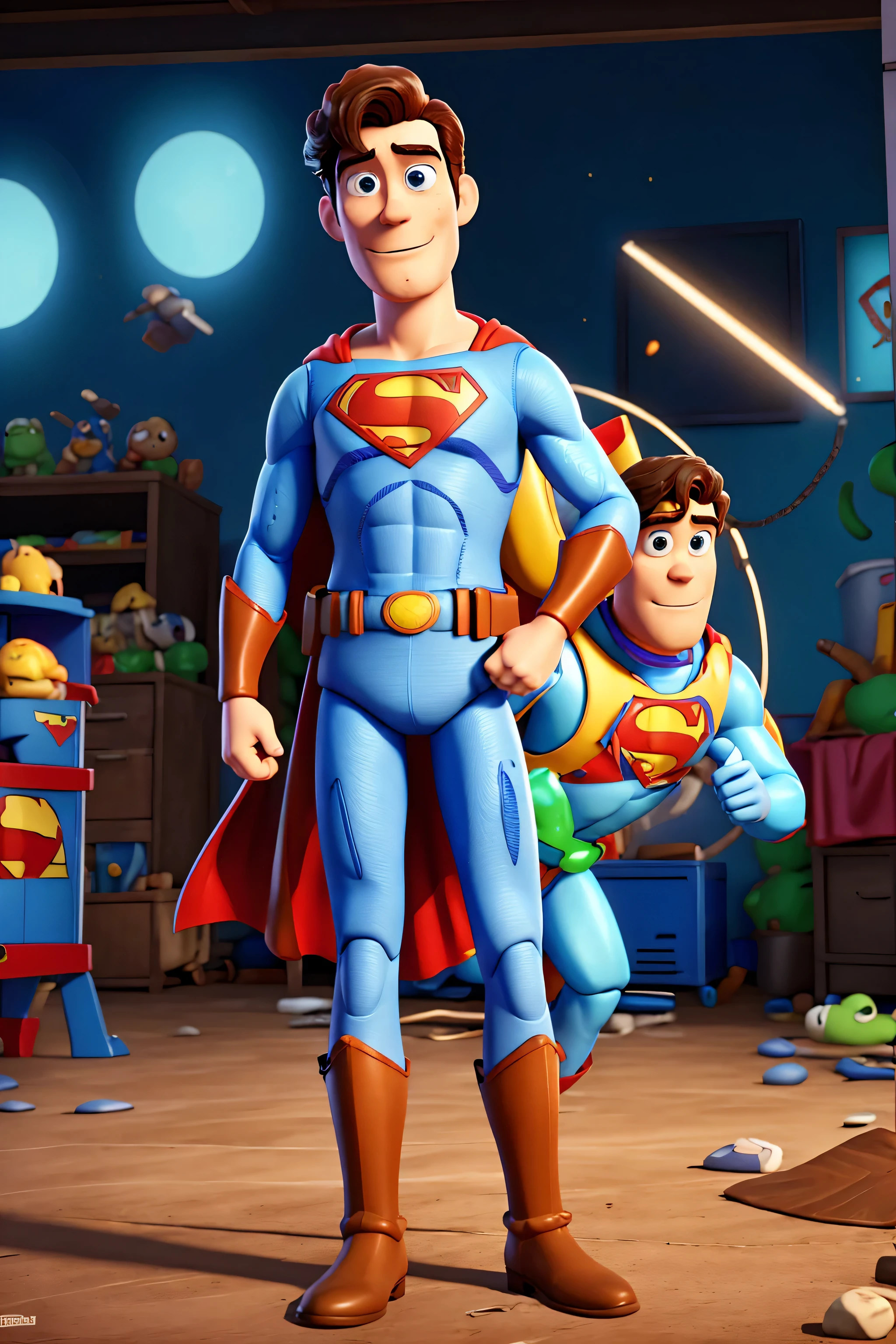 Personajes de Toy Story infectados por Superman, Estilo Toy Story, Antecedentes de Toy Story, imagen detallada, imagen uhd.