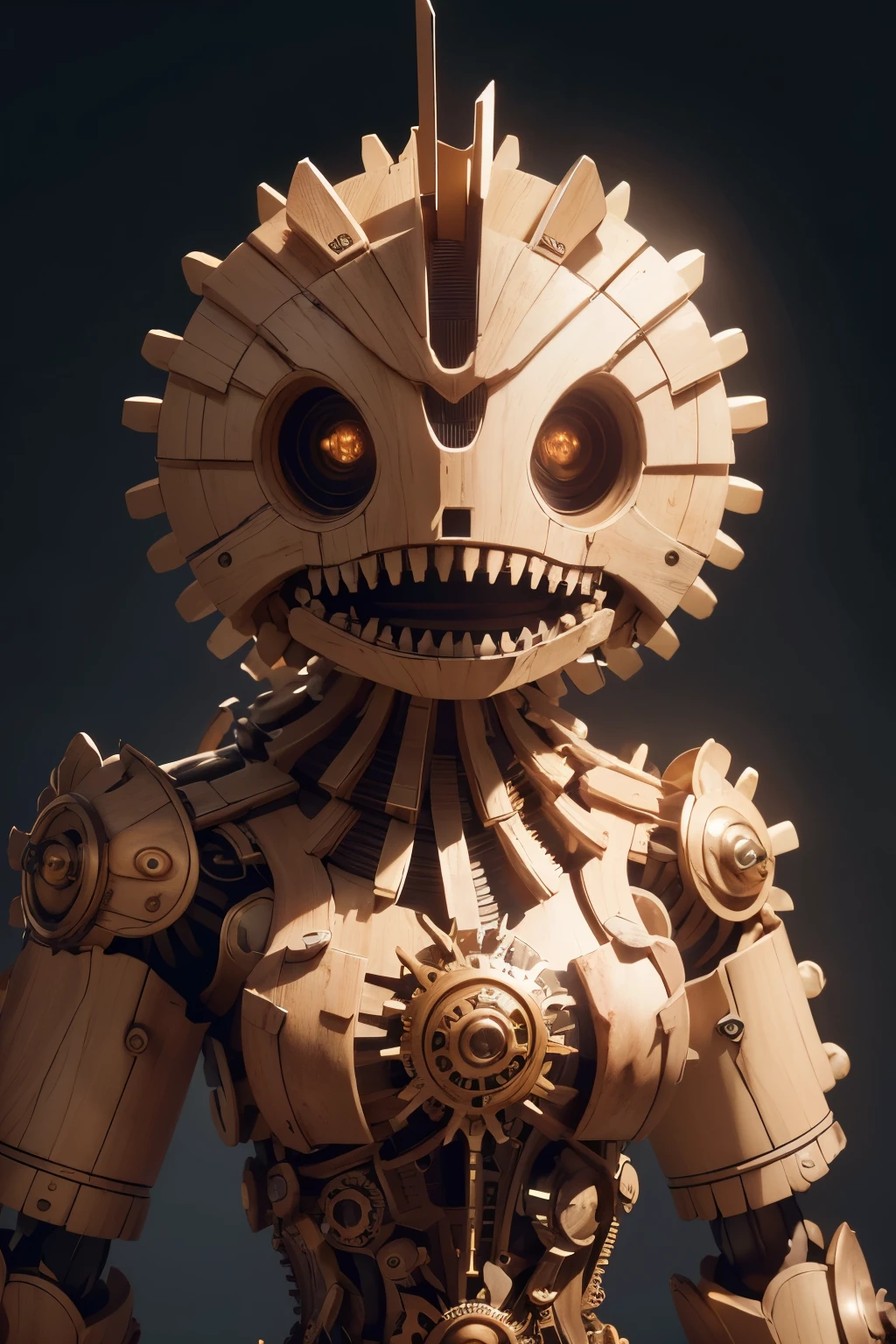 ((Obra maestra, of the highest quality, Maximum image quality, high resolution, fotorrealista, foto cruda, 8K)), mechanical puppet, Its body is made of gears and a wooden frame.. Fondo blanco, Un laboratorio en blanco, 