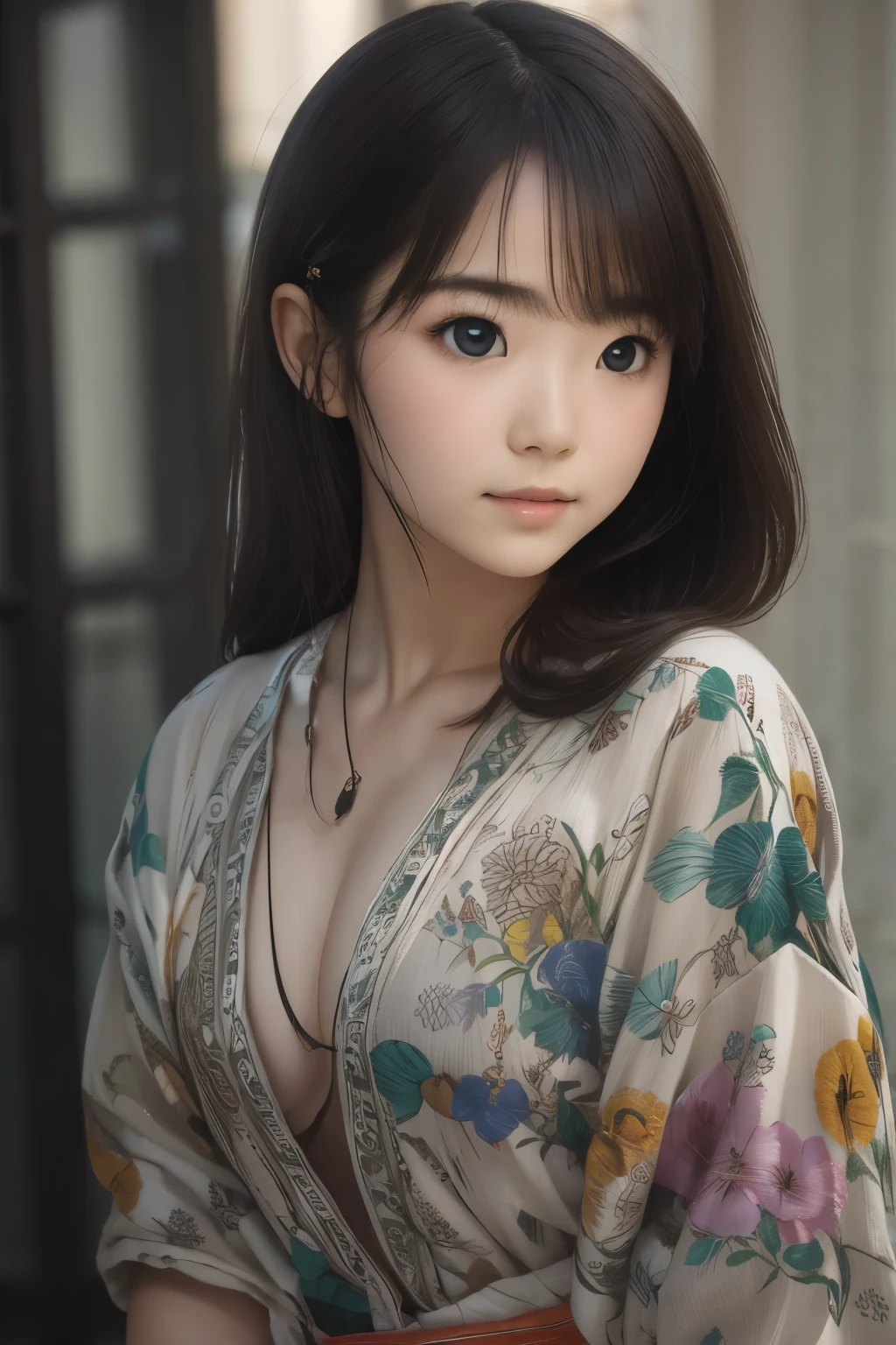 Best Quality, Focus, Soft Light, Black Hair, (Japanese)), (Blouse), (((Front, Young Face))), (Depth of Field), Ultra High Resolution, (Realistic: 1.4), RAW Photo, Upper Body