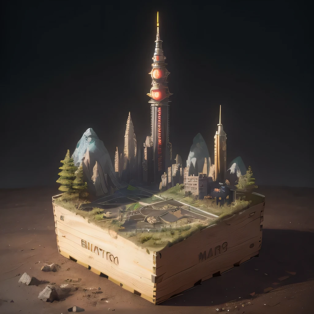 6598年Mars realistic model, (Bifurcation, original photo, best quality, masterpiece:1.4),Steampunk Cyberpunk 6820 City,(CyberpunkMars light:1.3), Mars (related to land),(in a small nature box:1.3),Isometric, small nature, landscape on foundation,landscape,