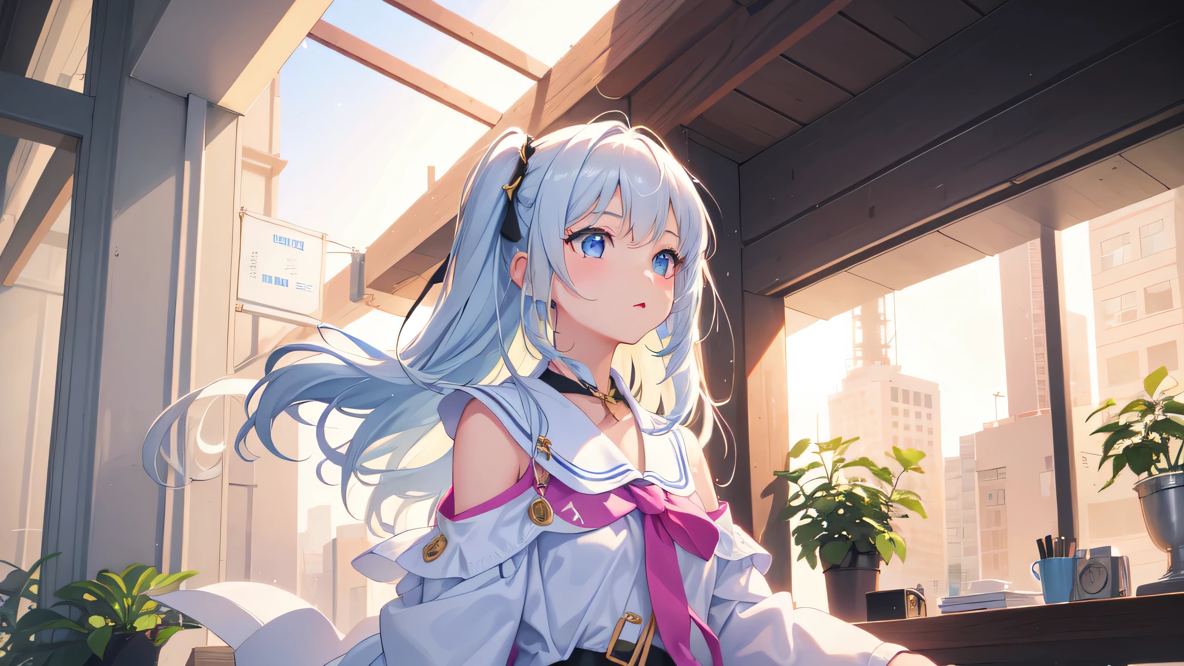 girl, young girl, shine,look up, side light