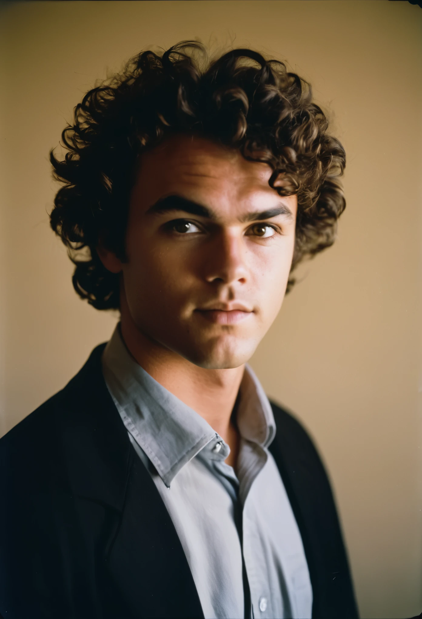 analog film photo, photo of a young student, 30 years-old, male, brown-black hair, messy curls, brown eyes, caucasian, round face, thick eyebrows, soft features, stocky broad frame, handsome, resembles a younger John C Reilly, (relaxed school uniform:1.1), silhouette, backlit, split lighting, half face in shadow, RAW Photograph, dslr, hard lighting, hard shadows, high quality, film grain, Fujifilm XT3, detailed skin with visible pores, insane details, masterpiece, 8k, 35mm photograph, dslr, kodachrome, faded film, desaturated, 35mm photo, grainy, vintage, Kodachrome, Lomography, stained, highly detailed, found footage, yearbook portrait