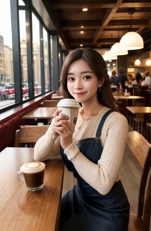 Photo quality,８K,Cafe,drinking coffee,20th generation,beautiful,cute woman