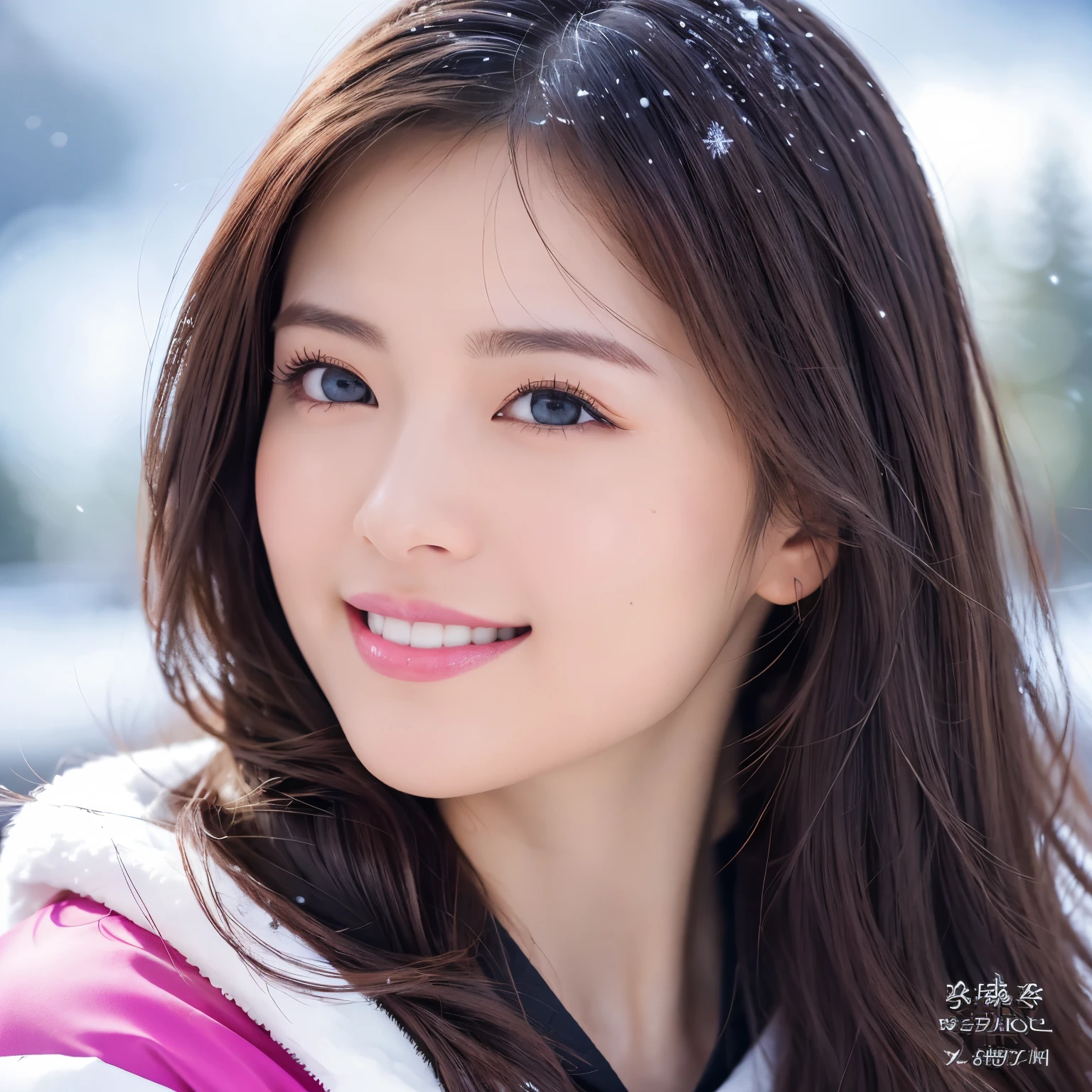 ((highest quality、table top、8K、best image quality、Award-winning work))、one beautiful woman、the best smile looking at me、Please smile and show your beautiful teeth、(The most natural and perfect ski wear:1.1)、(perfect ski outfit:1.1)、big breasts、perfect body line、epic movie lighting、(romantic love feelings:1.1)、(very bright and vivid:1.1)、winter、snow scene、Large and perfect ski area、Beautifully maintained ski resort rich in nature、(The snow in the air sparkles finely:1.1)、(Severe snowstorm:1.1)、(Tyndall effect:1.1)、emphasize body line、hair swaying in the wind、(Beautiful skin that shines very brightly:1.1)、(accurate anatomy:1.1)、Ultra high definition beauty face、ultra high definition hair、ultra high resolution eyes、(Beautiful skin that shines in ultra-high resolution:1.1)、Super high resolution glossy lips、(very bright and vivid:1.1)、(radiant beautiful skin:1.1)
