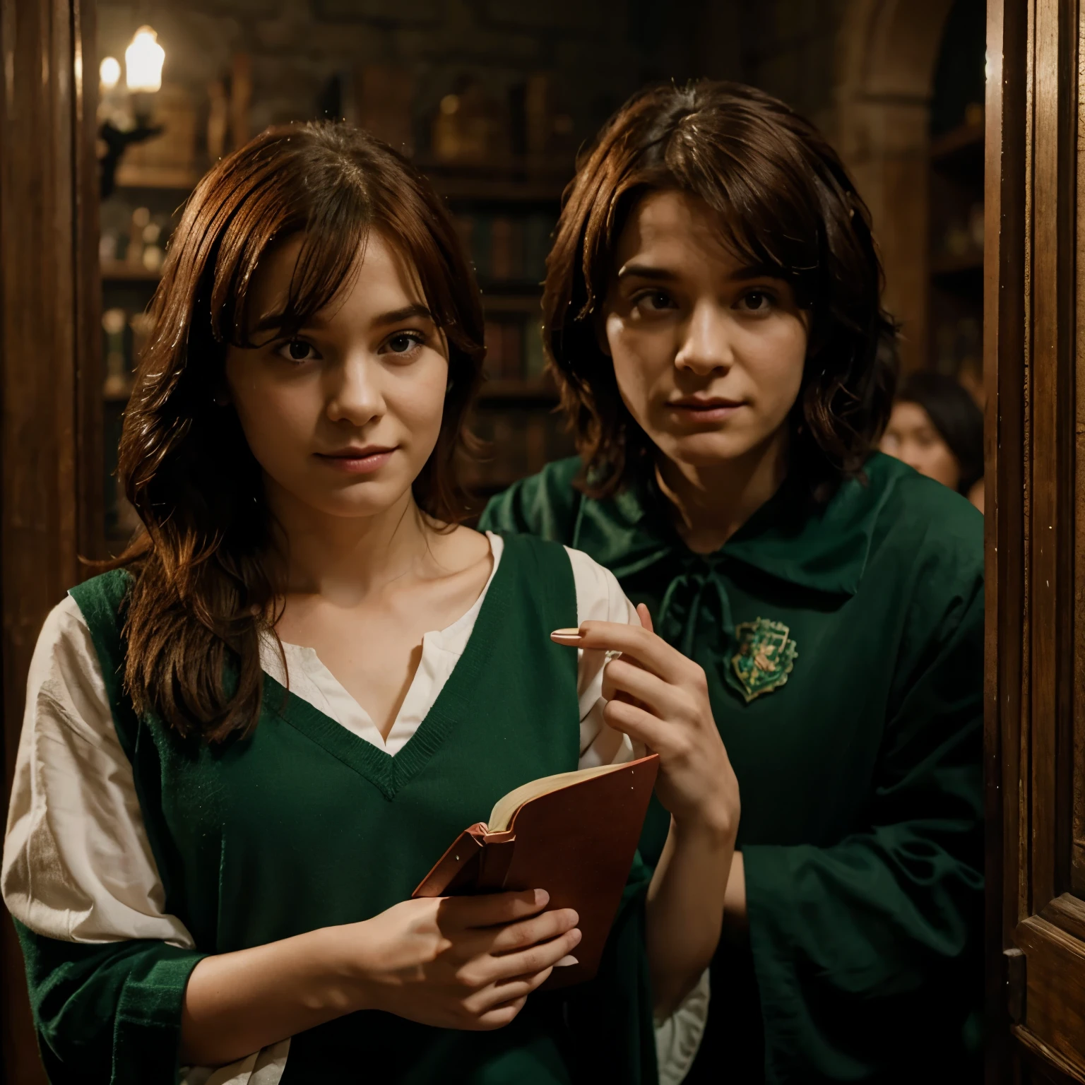 Harry Potter y chica pelirroja de Slytherin 