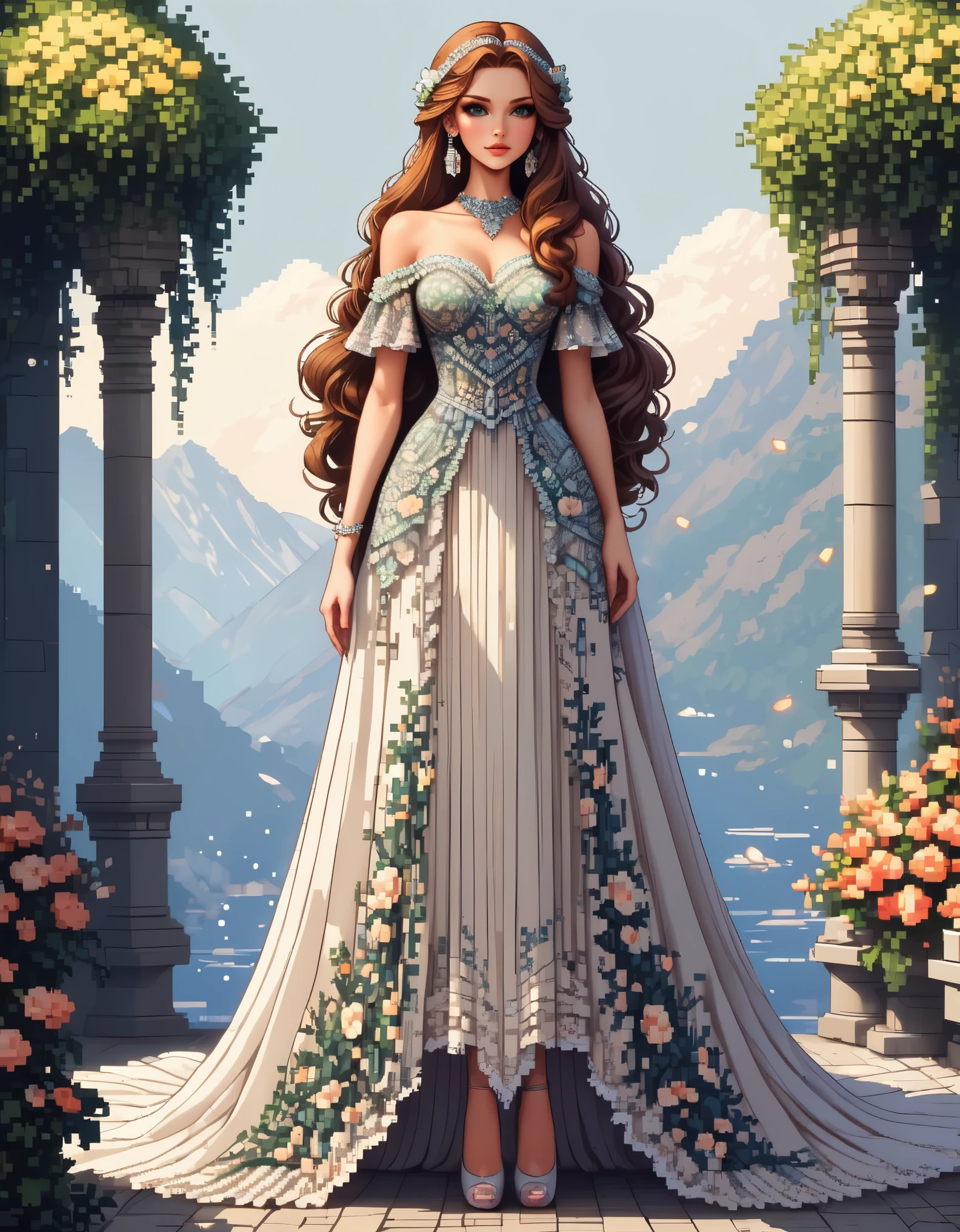 in style of Pixel art, a dress, full body, beautiful detailed