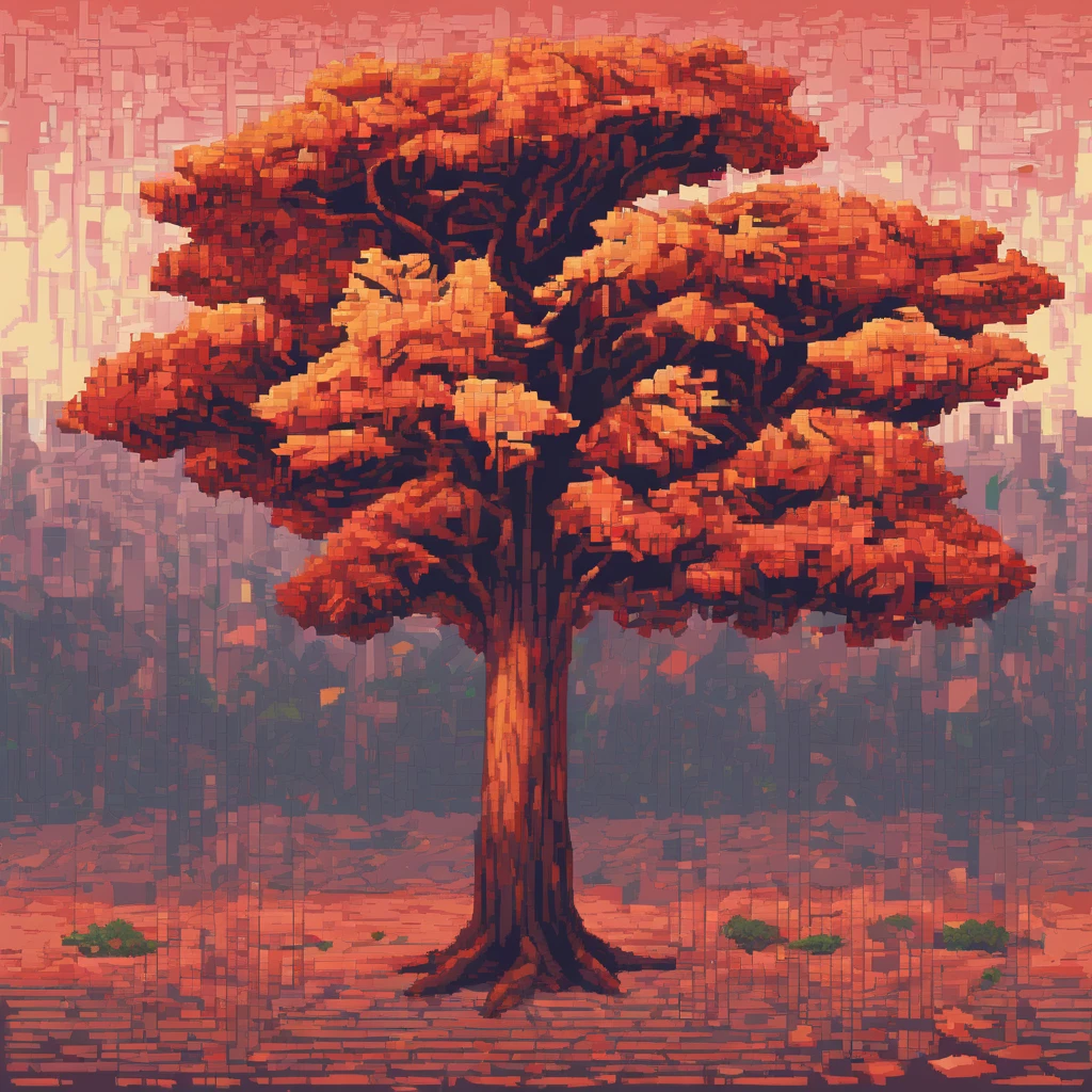 Pixel Art, pixel art maple tree, cubist painting, Neo-Cubism, layered overlapping geometry, art deco painting, Dribbble, geometric fauvism, layered geometric vector art, maximalism; V-Ray, Unreal Engine 5, angular oil painting, DeviantArt