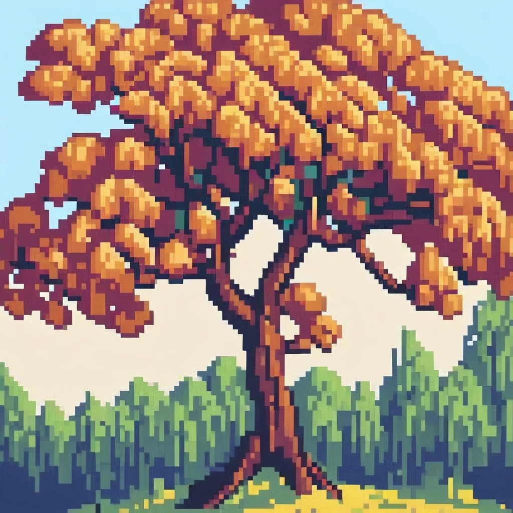 Pixel Art, pixel art maple tree, cubist painting, Neo-Cubism, layered overlapping geometry, art deco painting, Dribbble, geometric fauvism, layered geometric vector art, maximalism; V-Ray, Unreal Engine 5, angular oil painting, DeviantArt