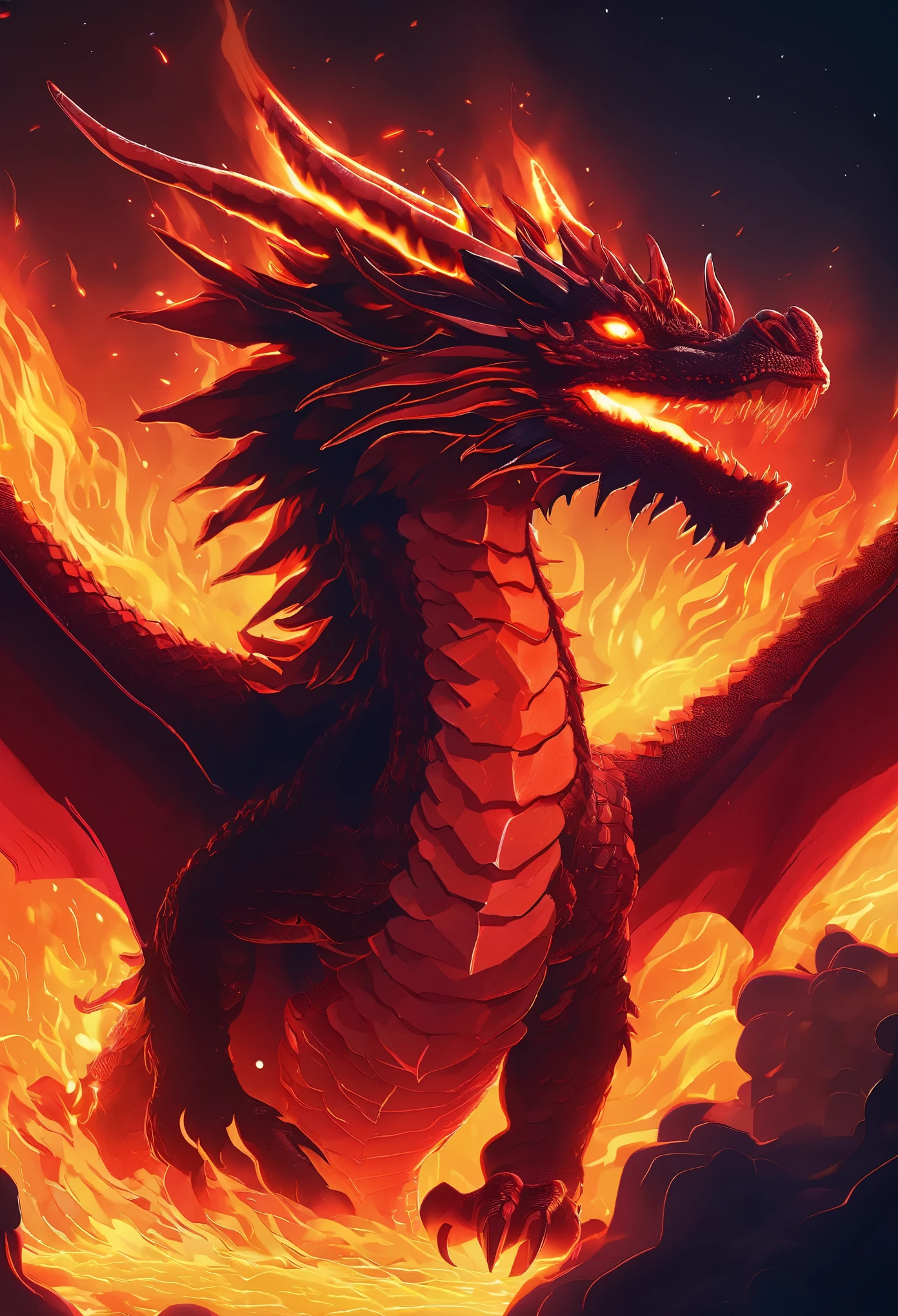 (best quality,4k,highres,masterpiece:1.2),ultra-detailed,realistic,dragon,breathing fire,pixel art,blocky style,video game title,flames,fiery-red,emerging from the darkness,glowing,sharp outlines,retrowave vibes,creepy atmosphere,night sky,shadows dancing,mythical creature,scaly skin,glowing eyes,dangerous presence,majestic pose,intense heat,sparks flying,immersive experience,classic arcade game style,retro feel,adventure awaits,engulfed in flames,adrenaline rush,game over screen,epic battle,unleashing its power,dynamic movement,fiery destruction
