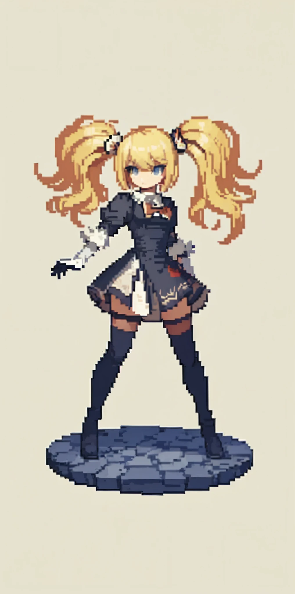 (masterpiece, top quality, best quality), pixel,pixel art,1girl,full body,pigtails, blonde, 2b clothes