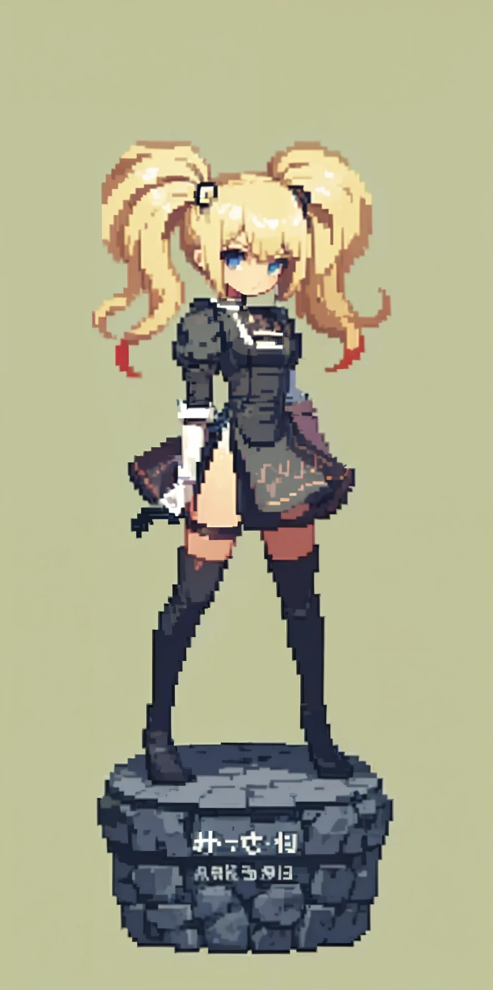 (masterpiece, top quality, best quality), pixel,pixel art,1girl,full body,pigtails, blonde, 2b clothes