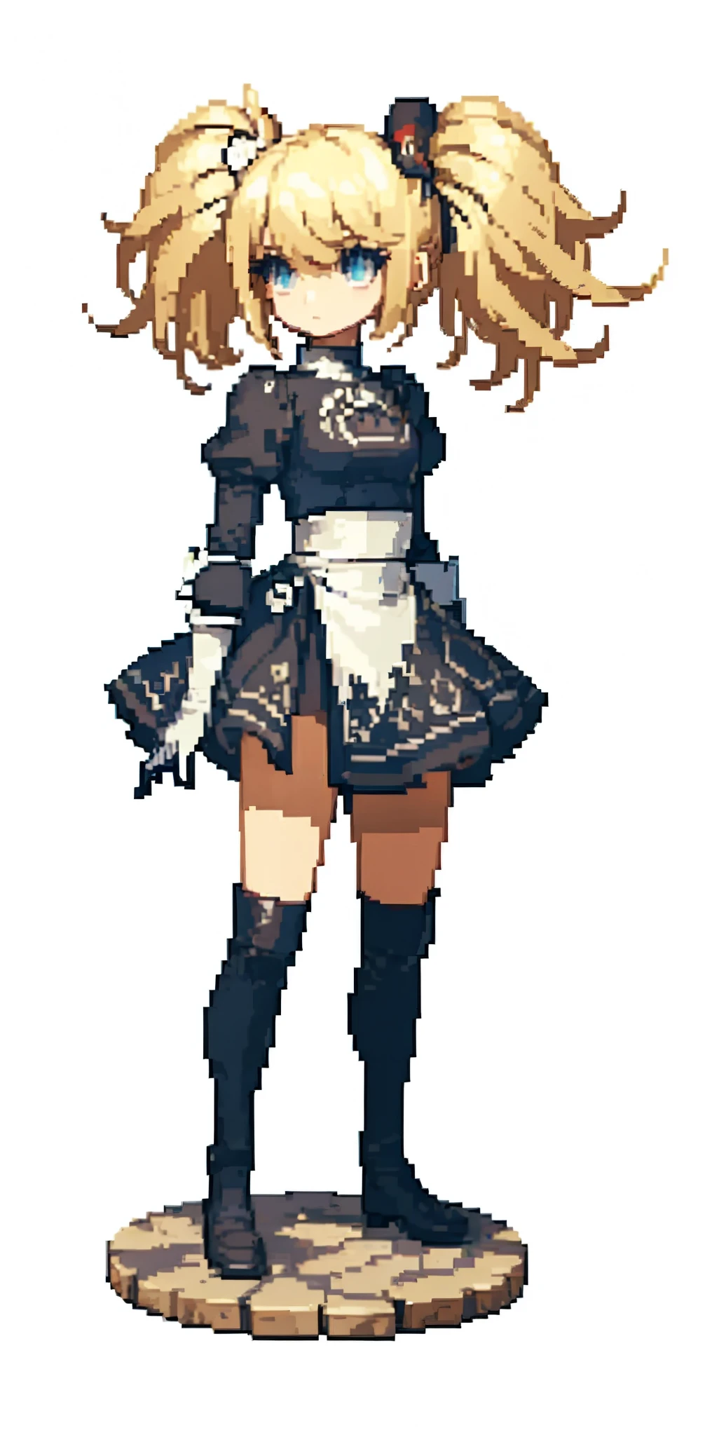 (masterpiece, top quality, best quality), pixel,pixel art,1girl,full body,pigtails, blonde, 2b clothes