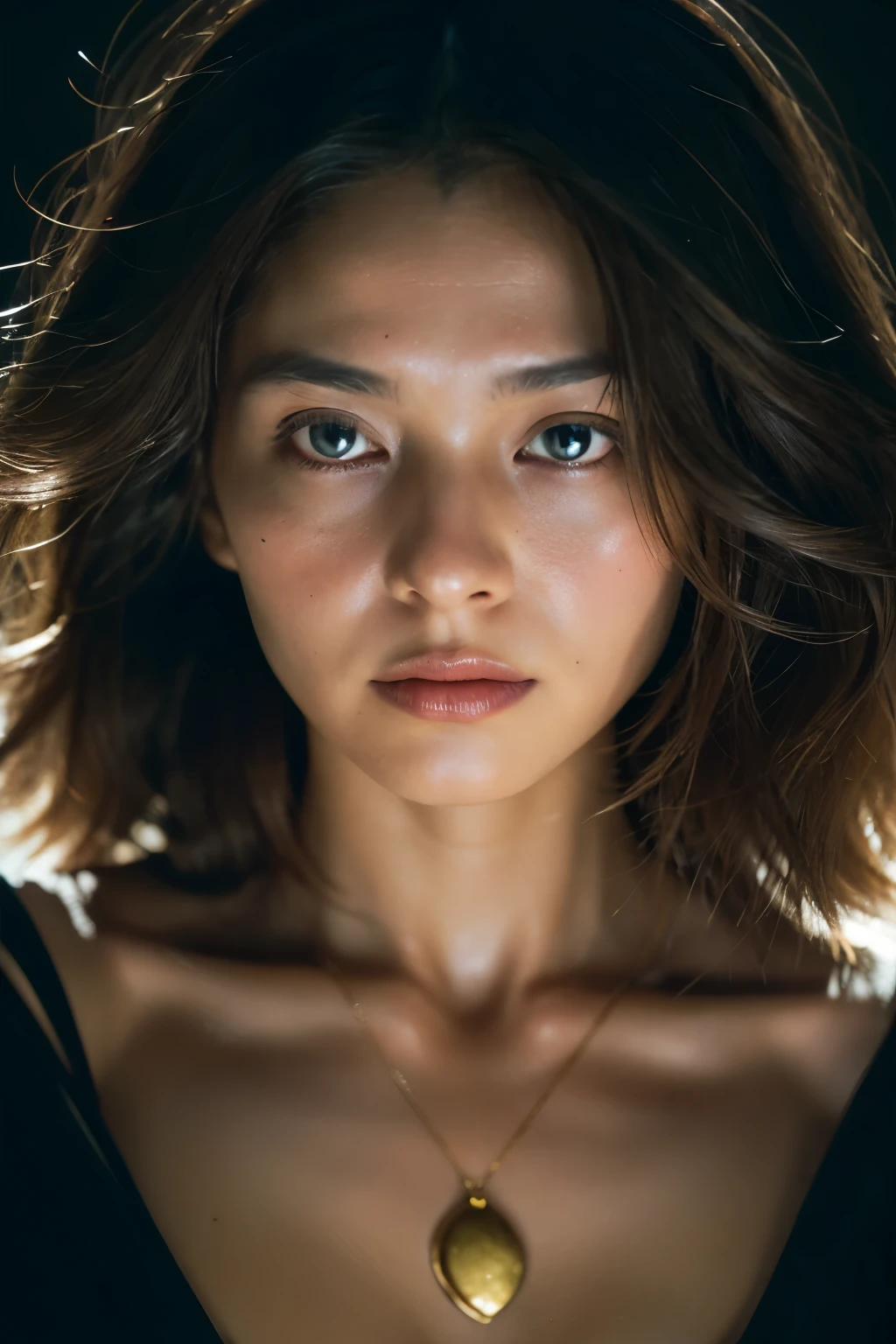 (positive focus, original photo), Portrait close-up, (in the dark:1.1), Surrealist female portraits by David Hockney and Alphonse Mucha, fantasy art, 1 girl, ゴージャスなfurを着てリアルな写真, dynamic lighting, art station, poster, volume lighting, highly detailed face, 4k, Award history, Shadow, modest, (official costume: 1.4, Gorgeous fur, intricate costumes, fur), look at the camera, bust shot, ((realistic face))),