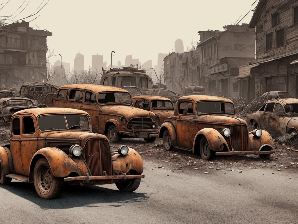 outdoors, minimalistic coloring page for kids with thick crisp outlines 1.25 colorful photo, a hot rod is driving along a city road, in the style of postapocalyptic backdrops, dimitry roulland, rusty debris, classical, historical genre scenes, light red and amber, konica auto s3, explosive wildlife 1