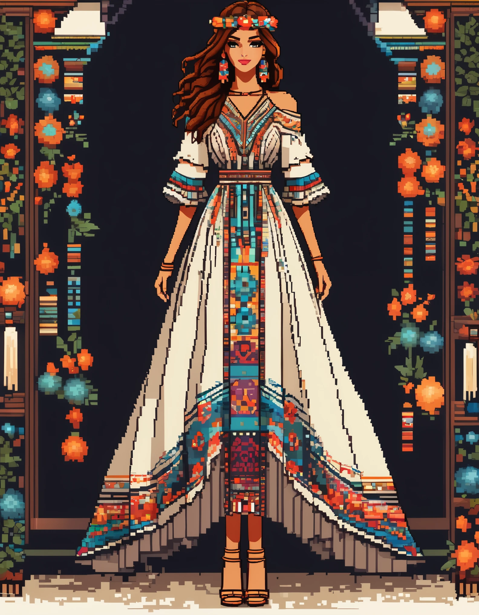 in style of Pixel art, portrait, beautiful detailed